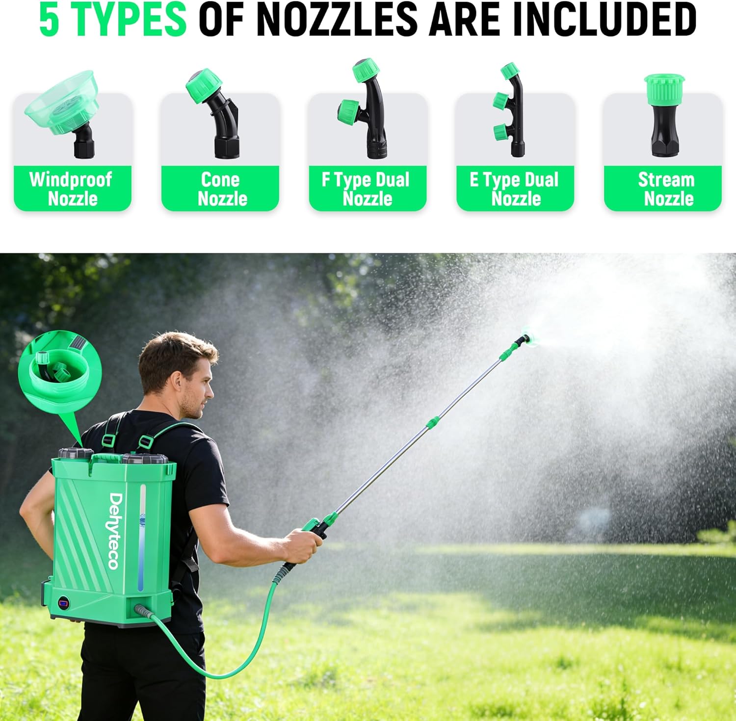 Battery Powered Backpack Sprayer with Mixer 4.2 Gallon, Upgraded Backrest & Strap, Adjustable PSI 0-100, Electric Garden Sprayer Compatible with Makita 21V/2.6Ah Battery & Charger, 5 Nozzles & Goggles
