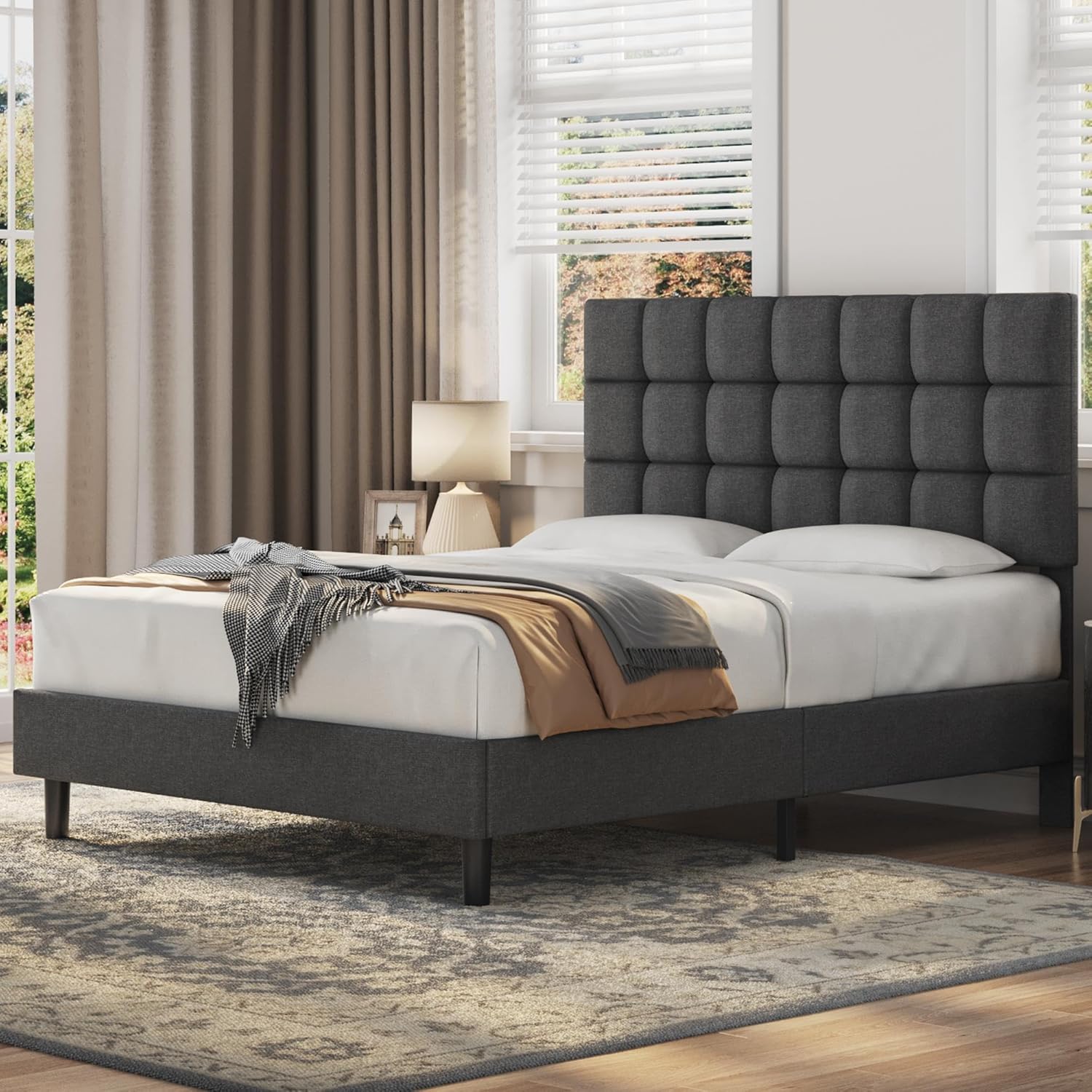 Yaheetech 4ft6 Double Bed Frame Upholstered Platform Bed with