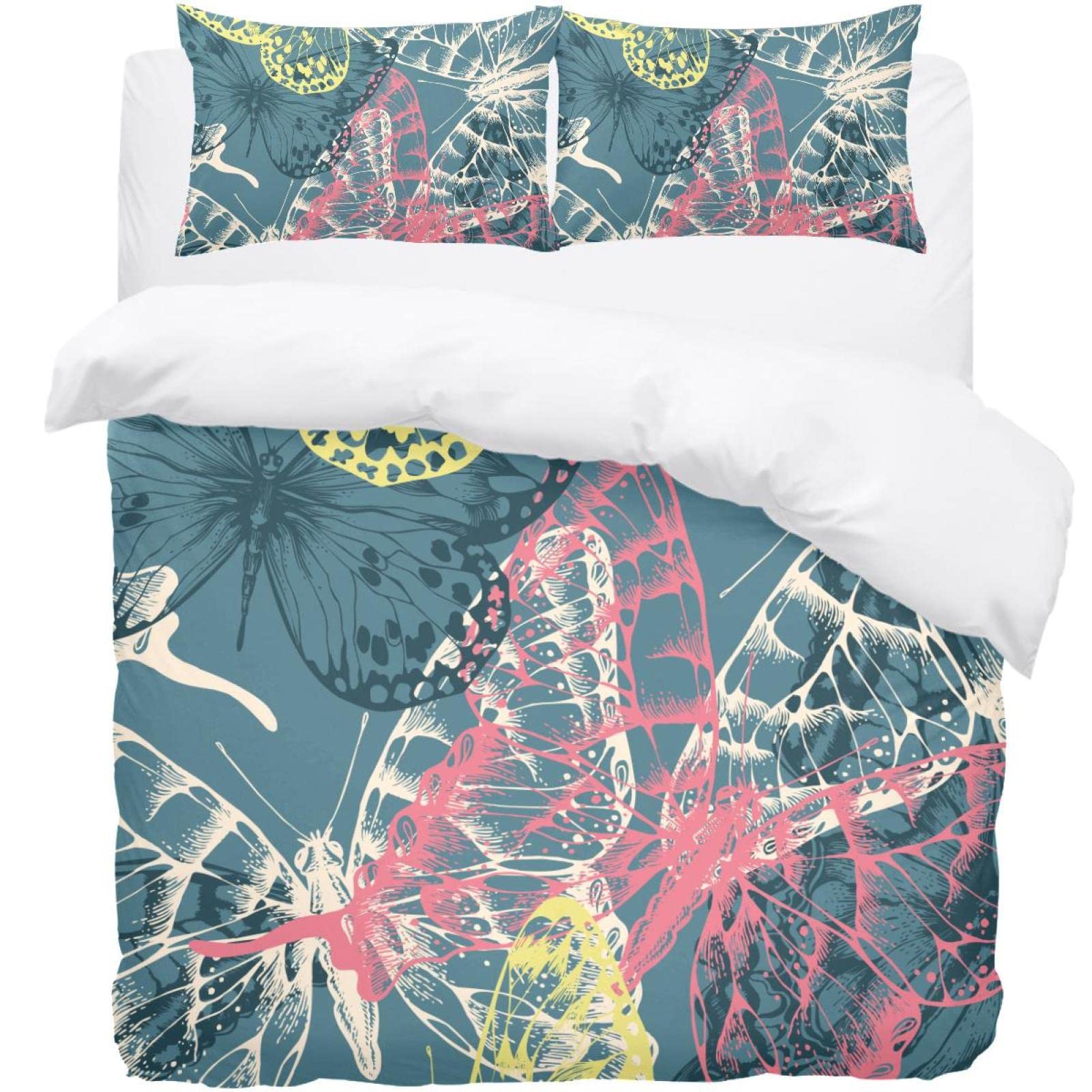 Parure de lit papillons avec housse de couette et taies d'oreiller pour chambre chic