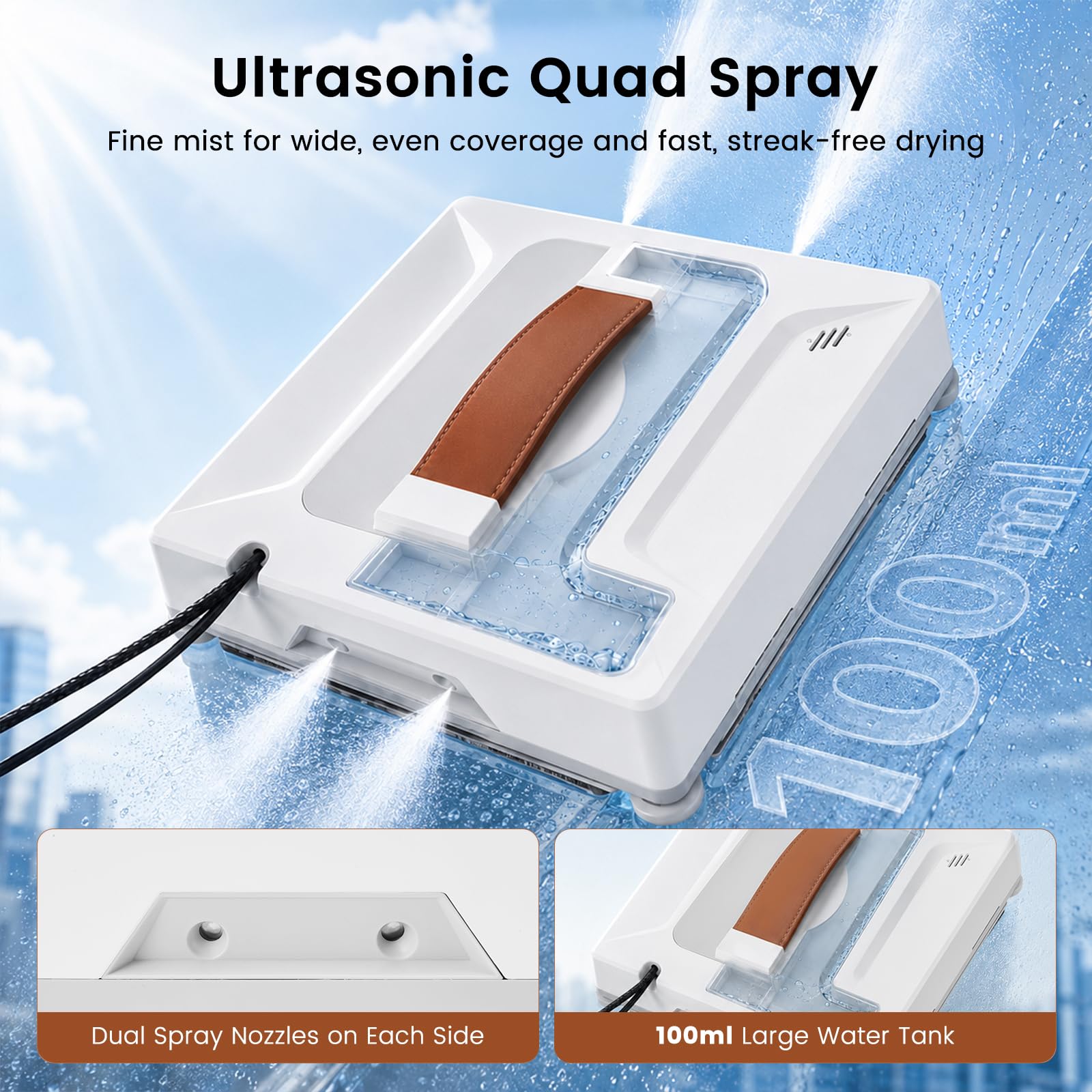 Fensterputzroboter,7000Pa Saugkraft,Ultraschall‑Sprühfunktion 100ml Tank,App & Fernbedienung,4 Reinigungsmodi