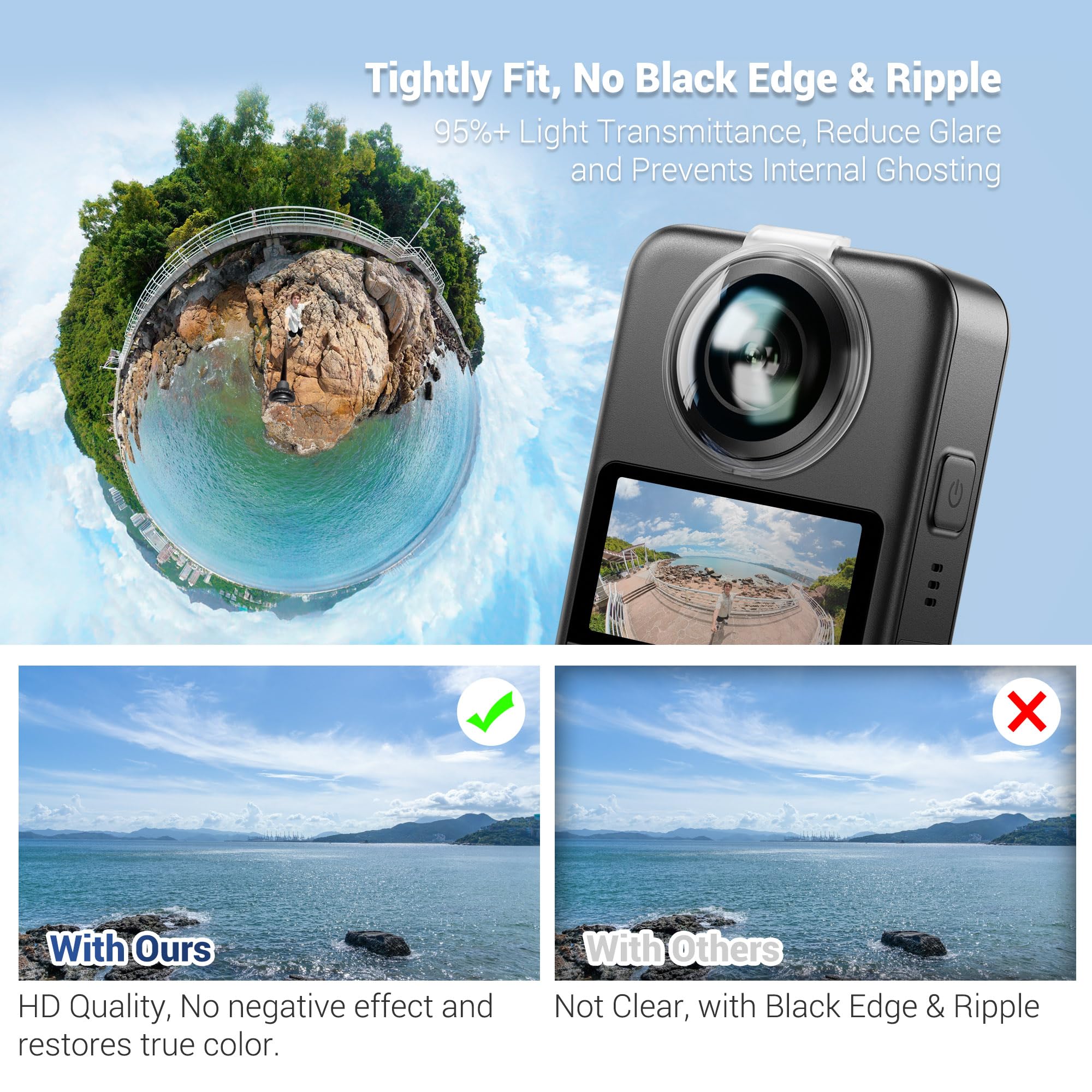 JJC Protezione per obiettivo doppio per Dji Osmo 360, protegge Osmo360 obiettivo anteriore e posteriore, oltre il 95% di trasmissione della luce, riduce i riflessi e previene il ghosting interno