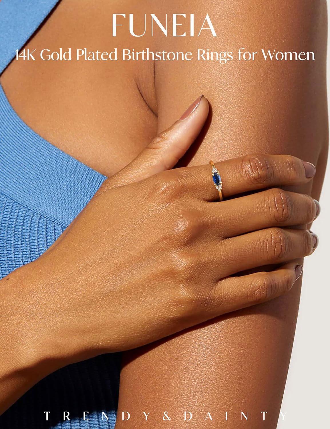 FUNEIA Gold Birthstone Rings for Women Non Tarnish Trendy Stackable Gold Rings that Don't Tarnish Dainty Emerald Green Gemstone Cubic Zirconia Wedding Engagement Ring for her Birthday Gifts Jewelry 09. September(Sapphire) 6 image 2 of 9 B0DFMF2363