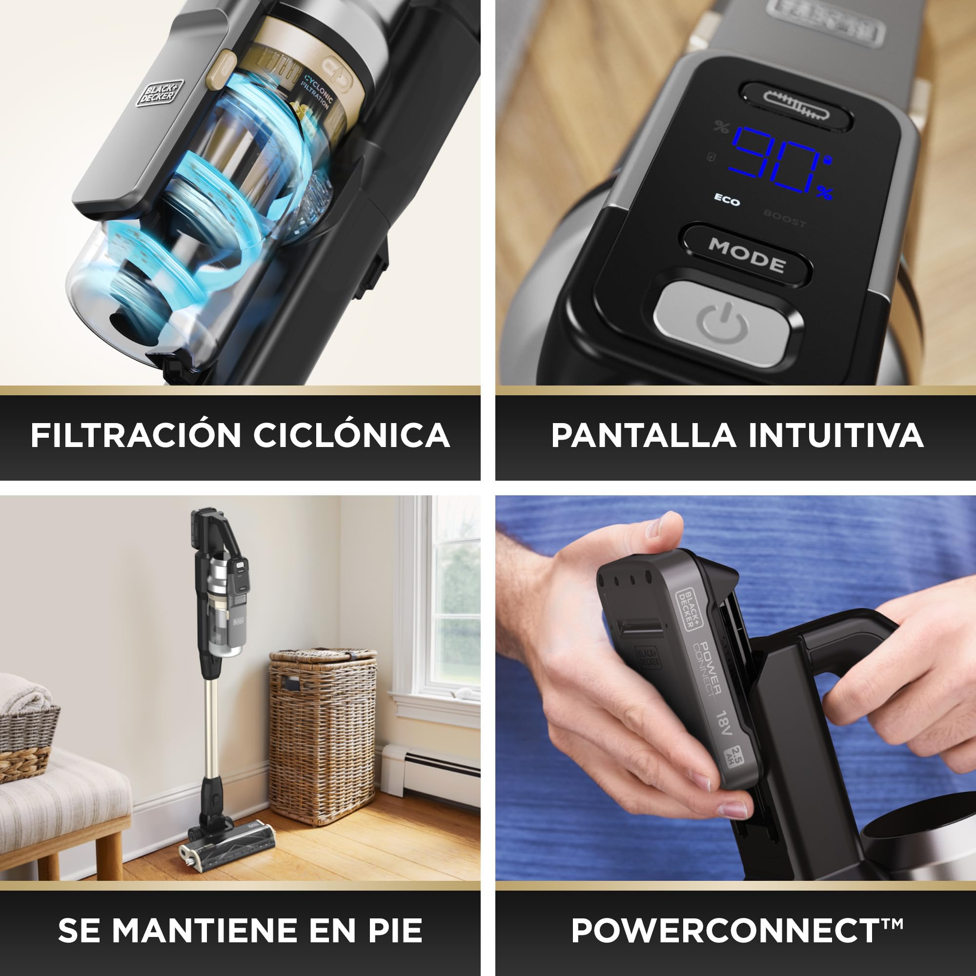 BLACK+DECKER POWERSERIES PREMIER Aspiradora escoba sin cable de 18 V, BSV525BLPA-QW
