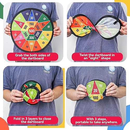 Miniatura 3 de BELLOCHIDDO Tablero de dardos de 14 pulgadas para niños, juego de dardos para niños y niñas de 3, 4, 5, 6, 7, 8, 9 y 10 años con 8 bolas adhesivas,