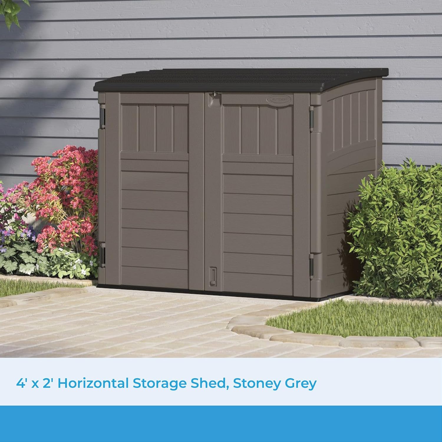 Suncast 34 Cu. Ft. Horizontal Shed for Outdoor Storage w/Locking System, Stoney/Black Suncast 34 Cu. Ft. Horizontal Shed for Outdoor Storage w/Locking System, Stoney/Black