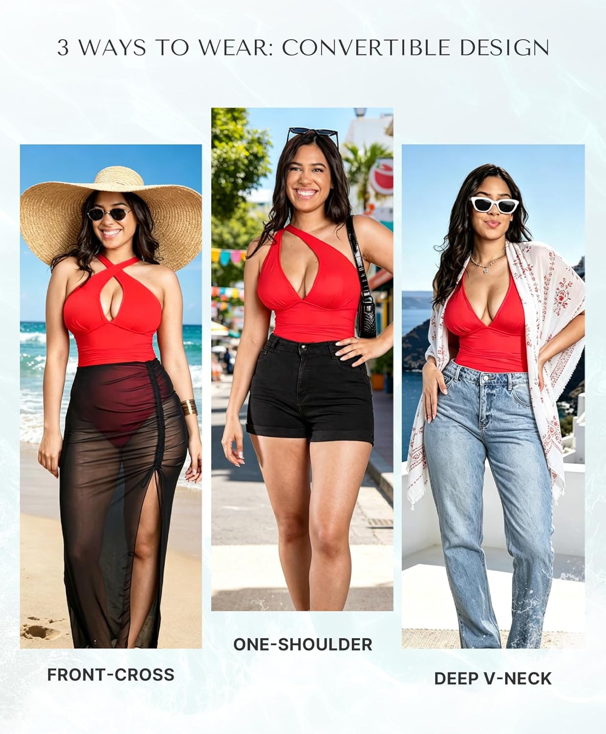 SHAPELLX Tummy Control Swimsuits for Women Shapewear Bathing Suit Ruched Plunge Cut Out Swimsuit One Piece Swimwear