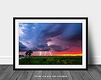 Vista 3 de Storm Photography Print (Not Framed) Picture of Multiple Lightning Strikes at Sunset on Stormy Summer Evening in Oklahoma Weather Wall Art Nature