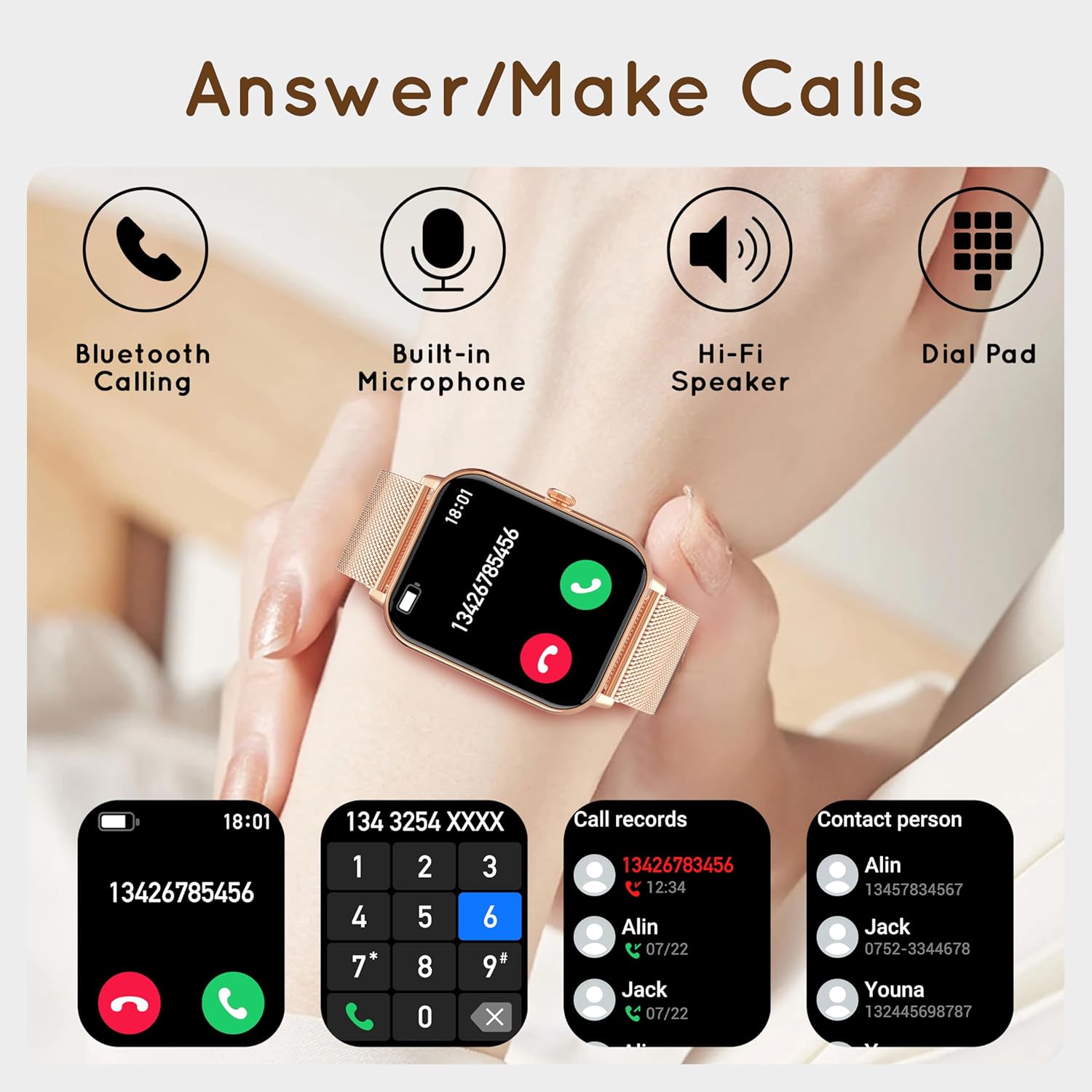 Smart Watch for Women Men 3 Bands (Answer/Make Calls) 1.85" HD Fitness Tracker Smartwatch for Android iPhone with Steps Tracking/Heart Rate/Sleep Monitor, 120+ Sports Modes IP68 Waterproof, Rose Gold - Image 7