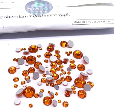 Sun Preciosa Maxima Crystal Flatbacks No-Hotfix Mixed Sizes 2mm - 6mm | 100 pcs orange assorted ss5 ss7 ss9 ss12 ss16 ss20 ss30 round foiled glass rhinestones diy bling deco nail arts Made in Czech