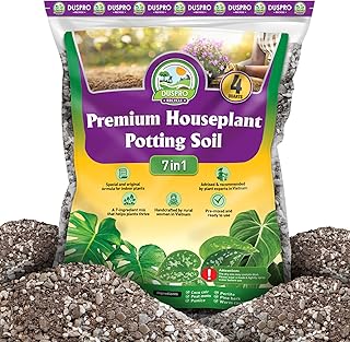 DUSPRO Recycle Pre-Mixed House Plant Potting Mix 7in1 with Potting Soil Indoor Plants, Tropical Indoor Potting Soil with Pine Bark, Pumice, Coco Coir, Perlite, Worm Castings, Gypsum, Peat Moss 4QRT