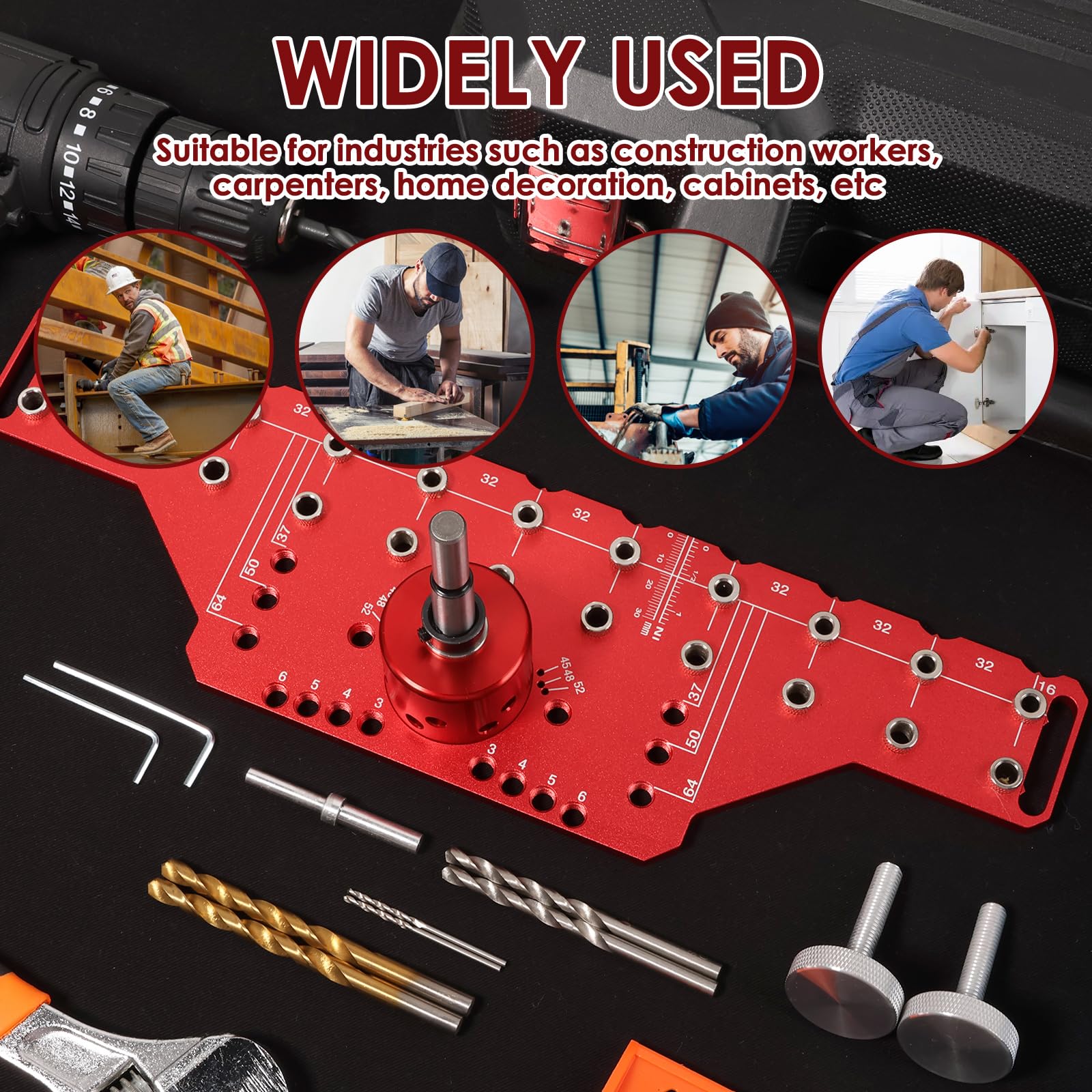 Jig Pin Jig e Cerniera Jig, 2 in 1 Cabinet Hardware Jig Tool con bloccaggio autonomo e punte da trapano da 1/4" 5 mm, guida di foratura per cerniera nascosta per porte e lavorazione del legno