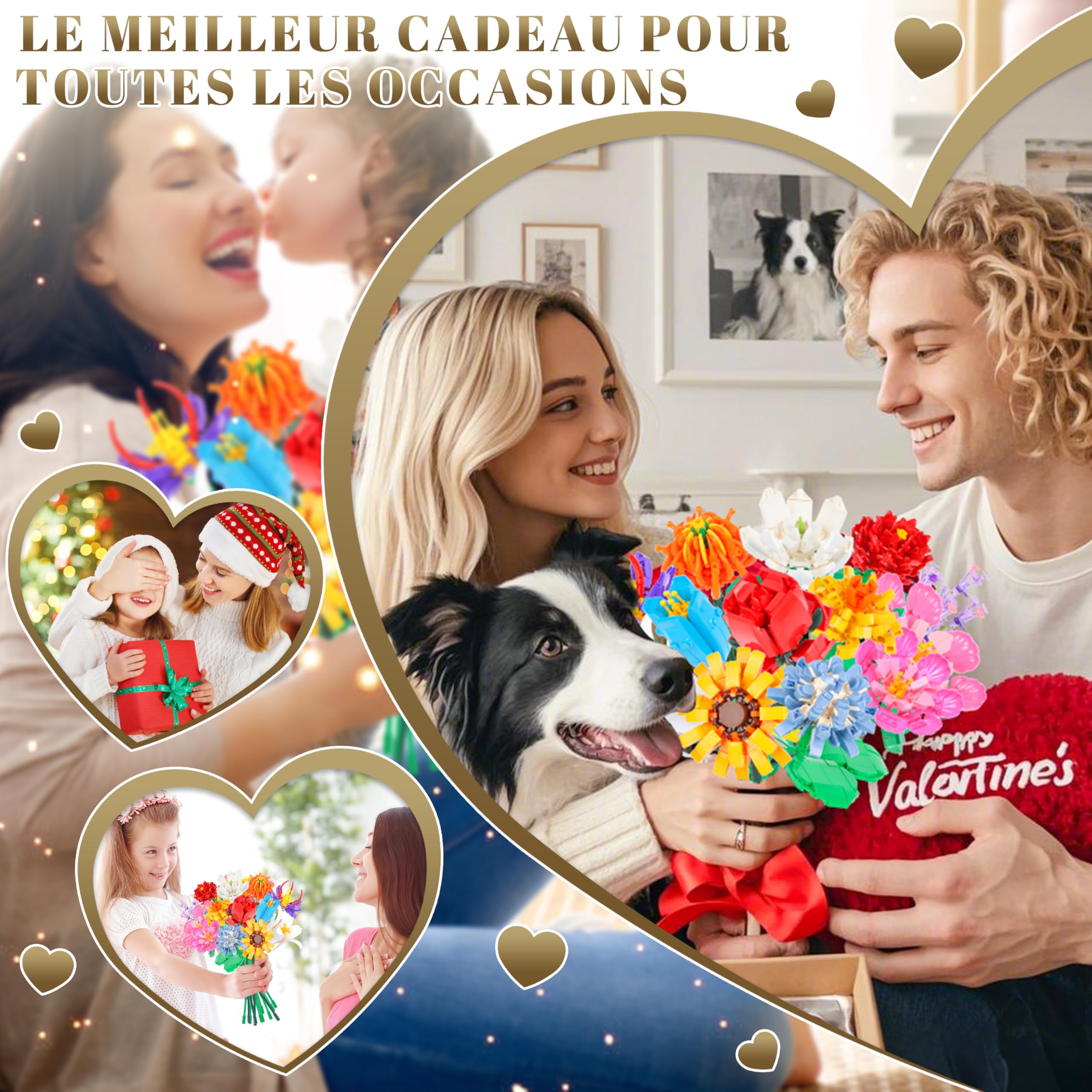 Kit de Construction Bouquet de Fleurs Charmofun, 1064PCS LED Blocs de Fleurs, 12 Types de Bouquets, Cadeau Fête des Mères Anniversaire Noël
