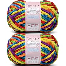 2 Pack Rainbow 14.1 oz/196.8 yds Chunky Chenille Yarn for Crocheting, #7 Super Bulky Baby Blanket Yarn for Crocheting Soft, Fluffy Velvet Yarn for Knitting, Amigurumi Crochet Yarn for Crafts