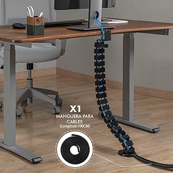 Mimoke Cable guide with clamp for desk height adjustable Flexible cable duct length 1347 mm Angle cable management Kuba Slim clamp mount Black