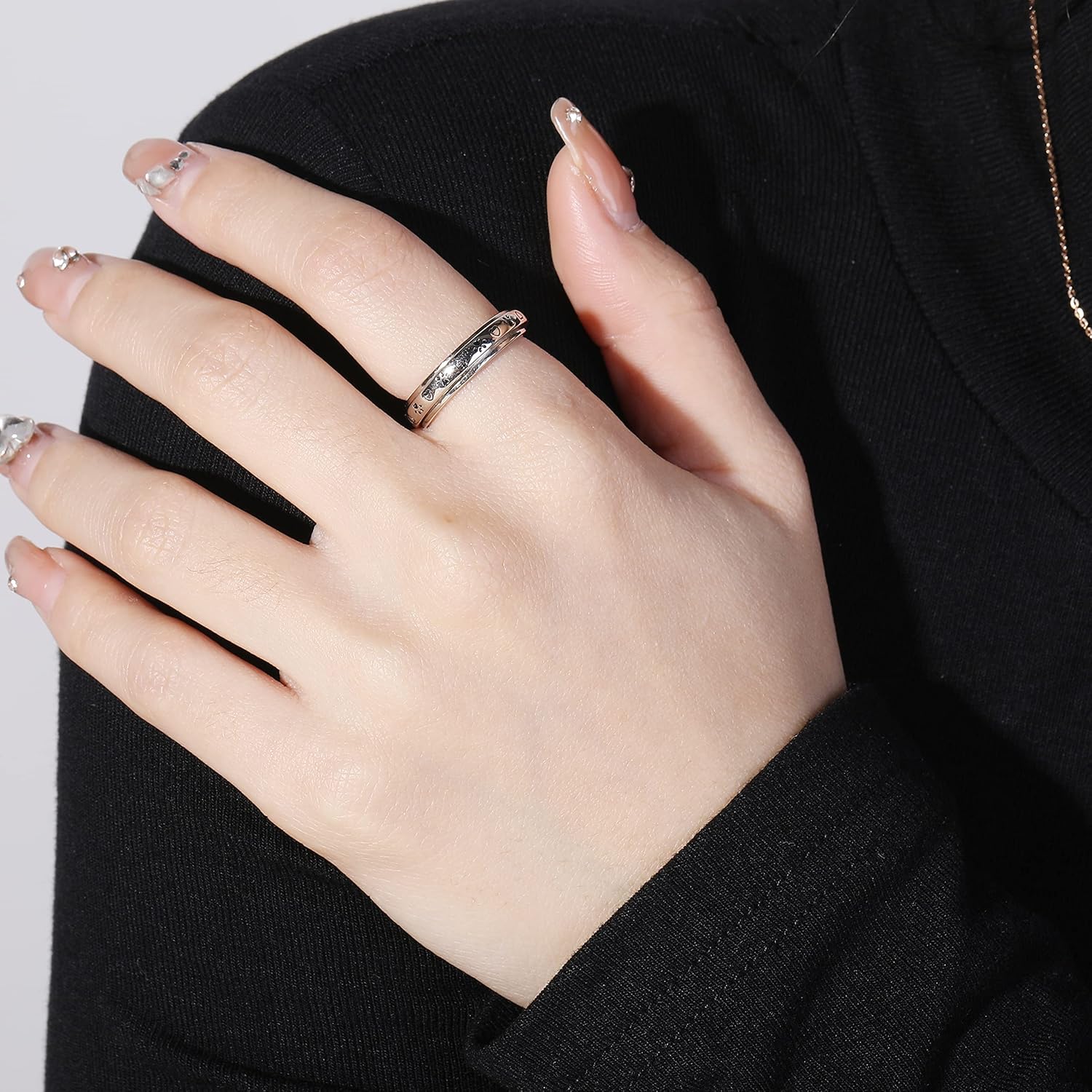 ZOEXUE Anxiety Spinner Ring - Cross/Daisy/Moon Stars/Cubic Zirconia/Paw Print Sterling Silver ADHD Stress Relieving Ring Engagement Wedding Promise Band 5-10 Sizes