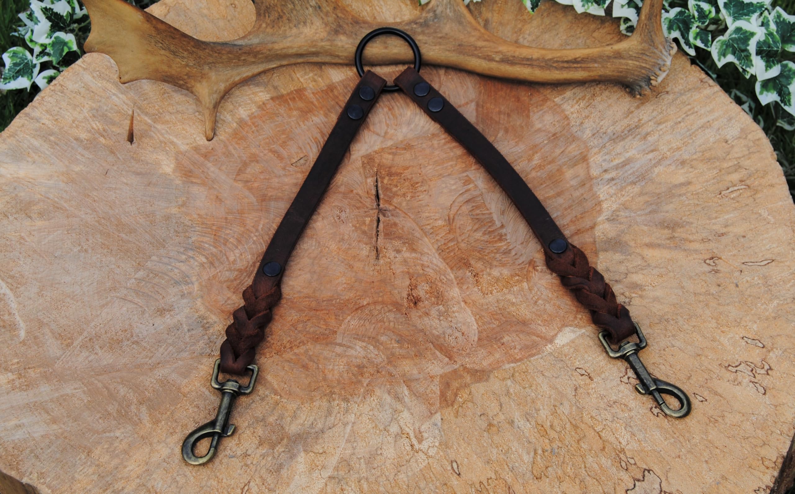 Edle Beige Lederleine 16mm X 2,5m - Verstellbare Doppelführleine Mit Schweden-Karabiner