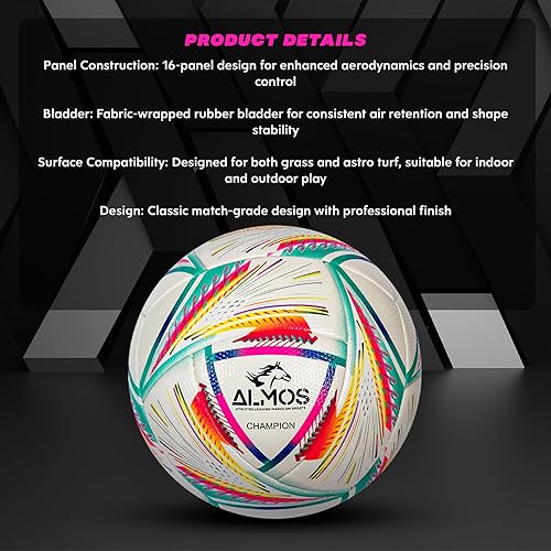 Miniatura 3 de Almos Champion - Balón de fútbol profesional, para ligas, clubes, entrenamiento, rendimiento de partidos, fútbol en interiores y exteriores, 16