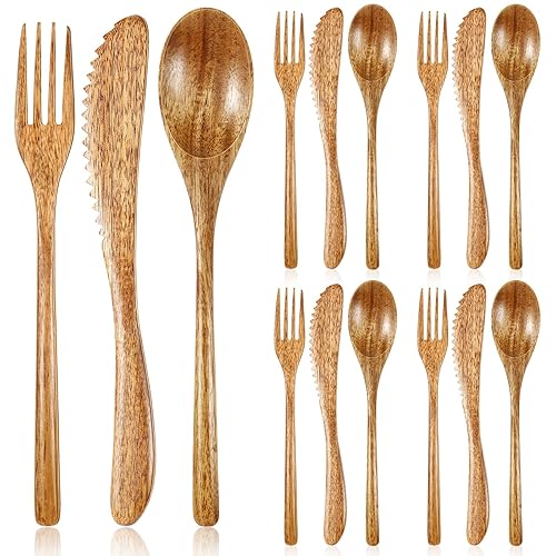 Geiserailie 12 Pcs Wooden Utensils for Eating Set Wooden Spoon