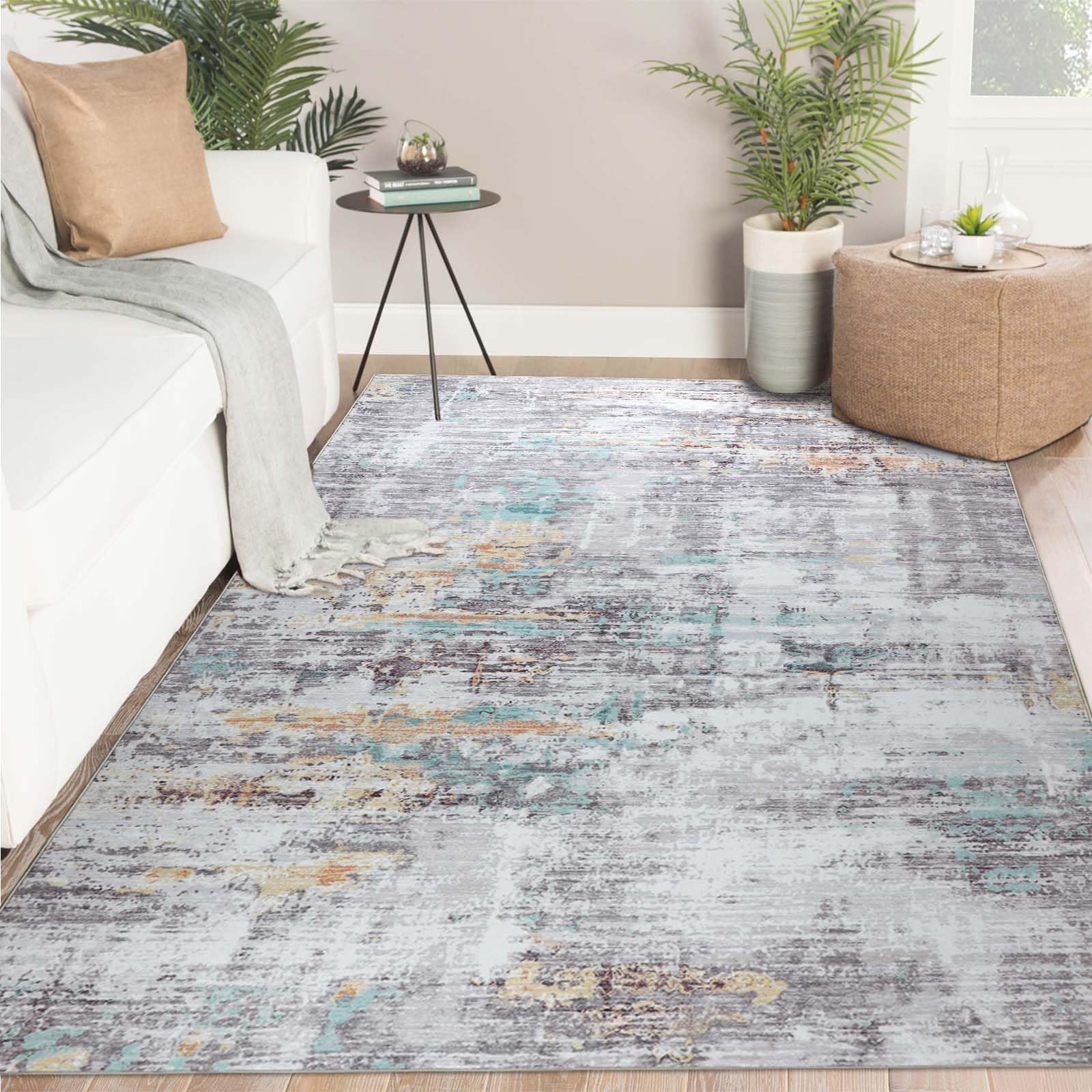 Famibay Teppich Wohnzimmer Schlafzimmer Waschbar Wohnzimmerteppich kurzflor 160x230 Teppich Grau Modern Abstrakt rutschfest für Esszimmer Küche Büro