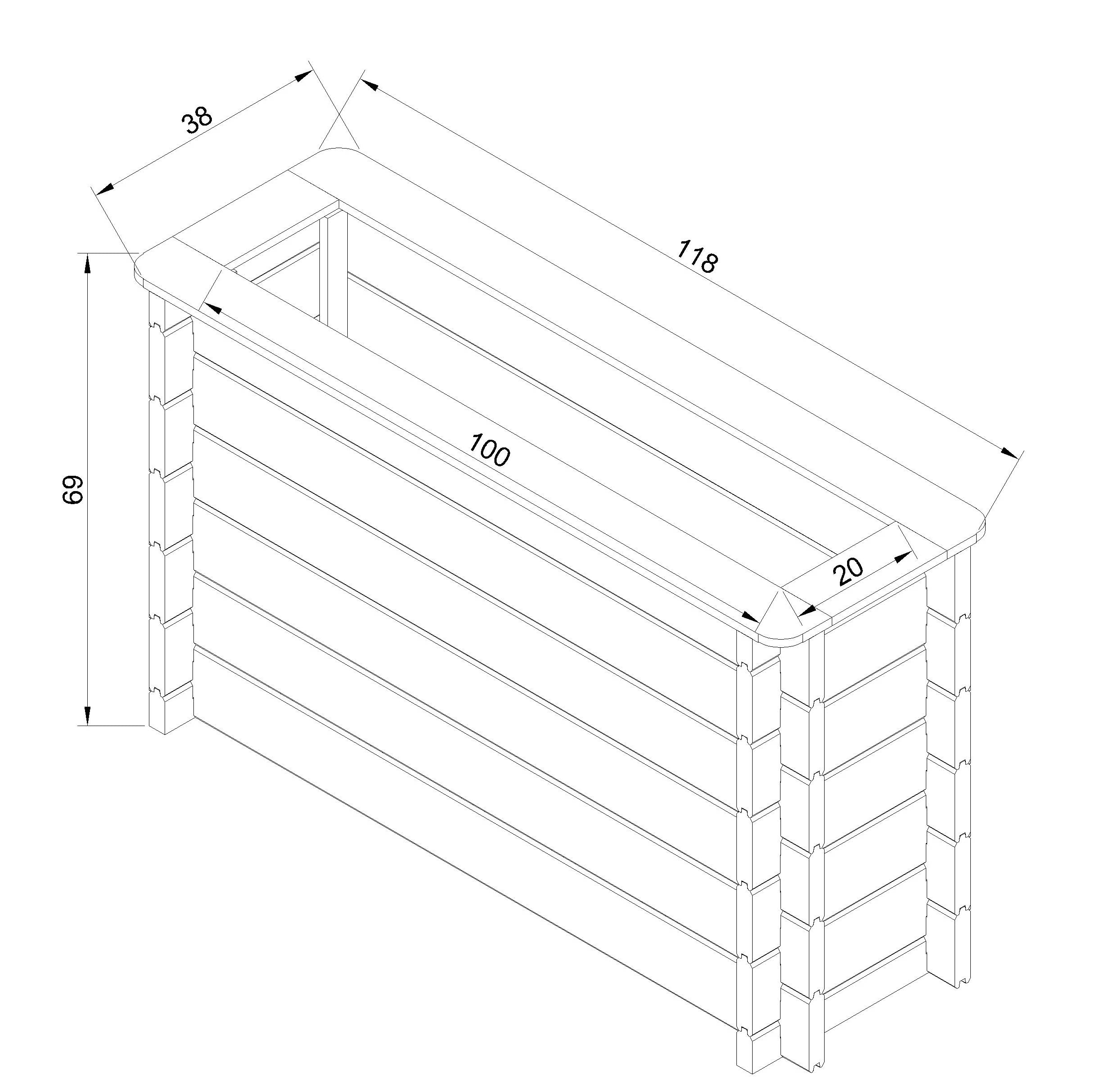TIMBELA Carre Potager Exterieur Bois - Jardinieres Exterieur pour Jardin, Balcon, Terrasse – pour Fleurs, Herbes aromatiques, Légumes- Bois Massif pin/épicéa 28 mm, 118x38xH69 cm, M615