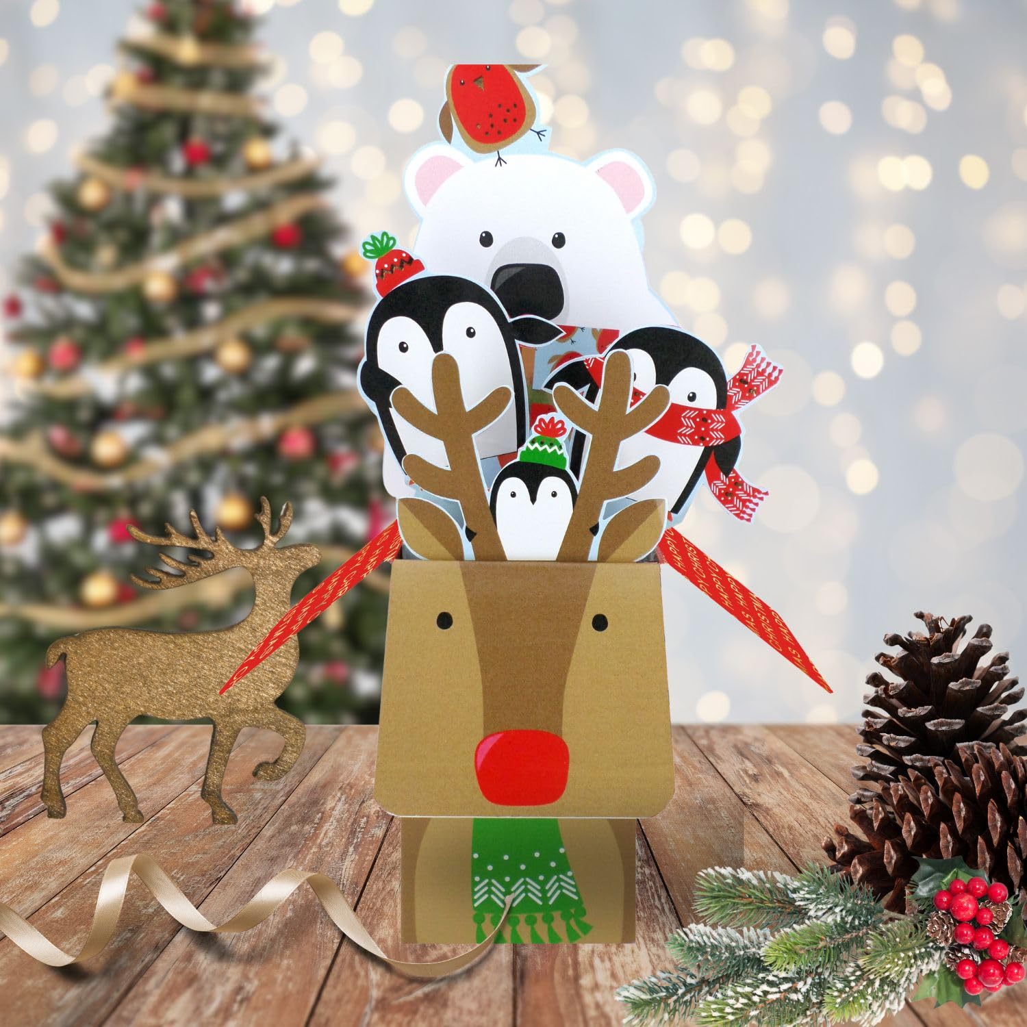 Clever Cubes Pop Up Reindeer, Bear & Penguins Fun Christmas Card 3D Xmas Card XCU012 - Image 3