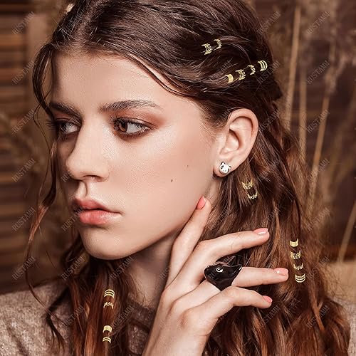 Miniatura 4 de 40 pinzas doradas para el cabello, joyería para mujeres, niñas, hombres, trenzas, accesorios para el cabello, cuentas de rasta, puños, clips de