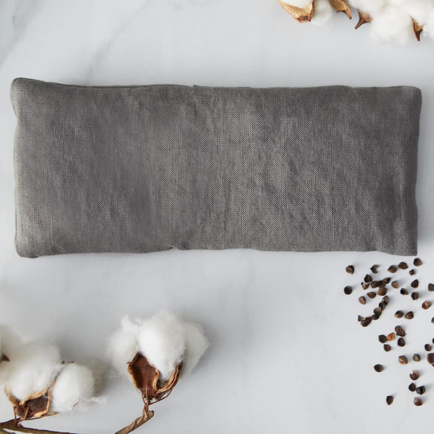 Bucky Linen Hot & Cold Eye Pillow, Natural Buckwheat Filling, Gray, 8x3.5-inch