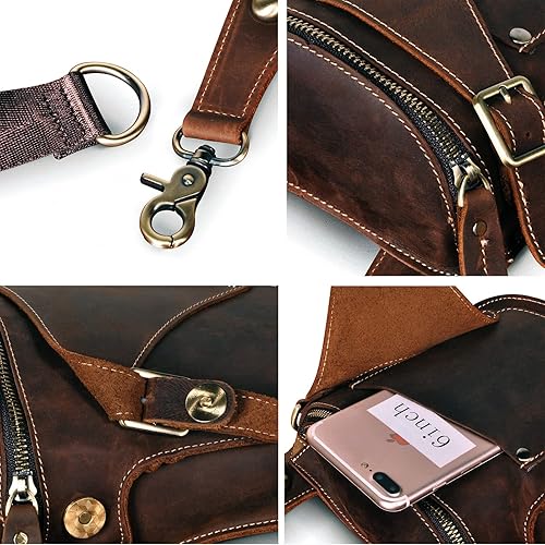 Miniatura 5 de Le'aokuu - Bolso de pierna para moto, de cuero genuino, para hombre, bolso tipo mensajero a la cintura), B9326