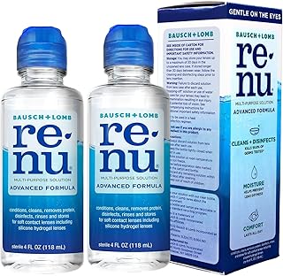 Renu Contact Lens Solution 8 fl oz (4 fl oz - Pack of 2) Multipurpose Disinfectant, Advanced Formula Lens Cleaner, Cleans & Moisturizes Soft & Silicon Hydrogel Lenses.
