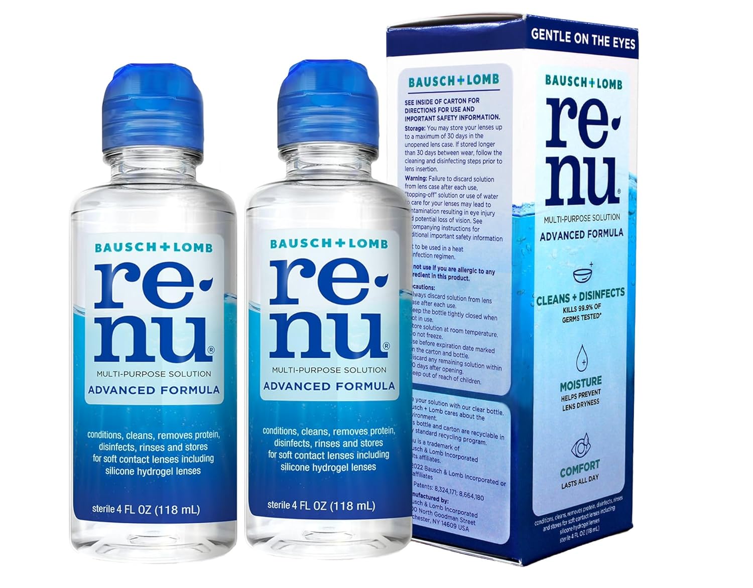 Renu Contact Lens Solution 8 fl oz 4 fl oz - Pack of 2 Multipurpose Disinfectant Advanced Formula