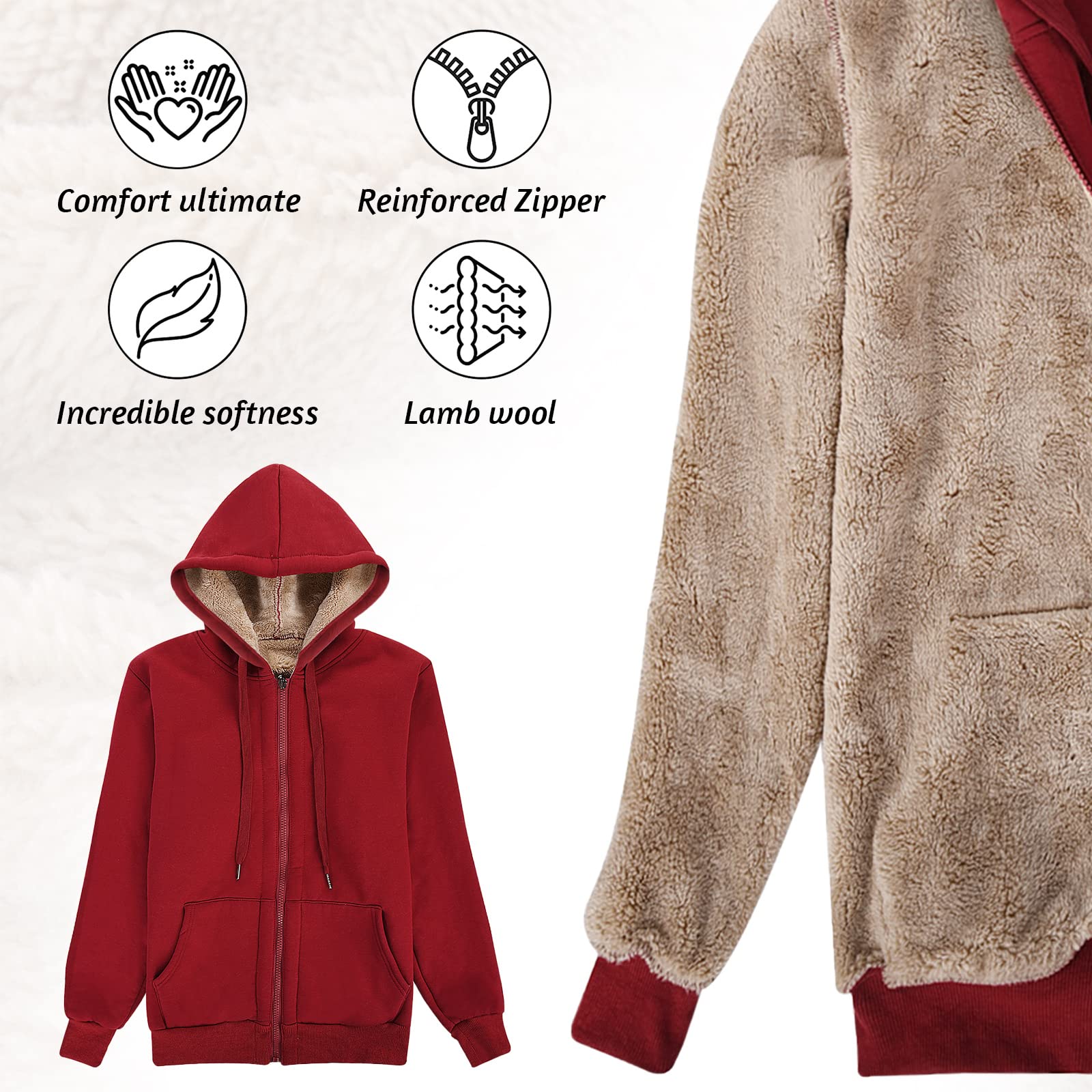 UMIPUBO Felpa Donna con Zip e Cappuccio Flanella Caldo Hoodie Cerniera Donna Cappotto Peluche a Manica Lunga con Tasche Sweatshirt Felpe in Pile con Cappuccio Giacca Outwear Donna Invernale