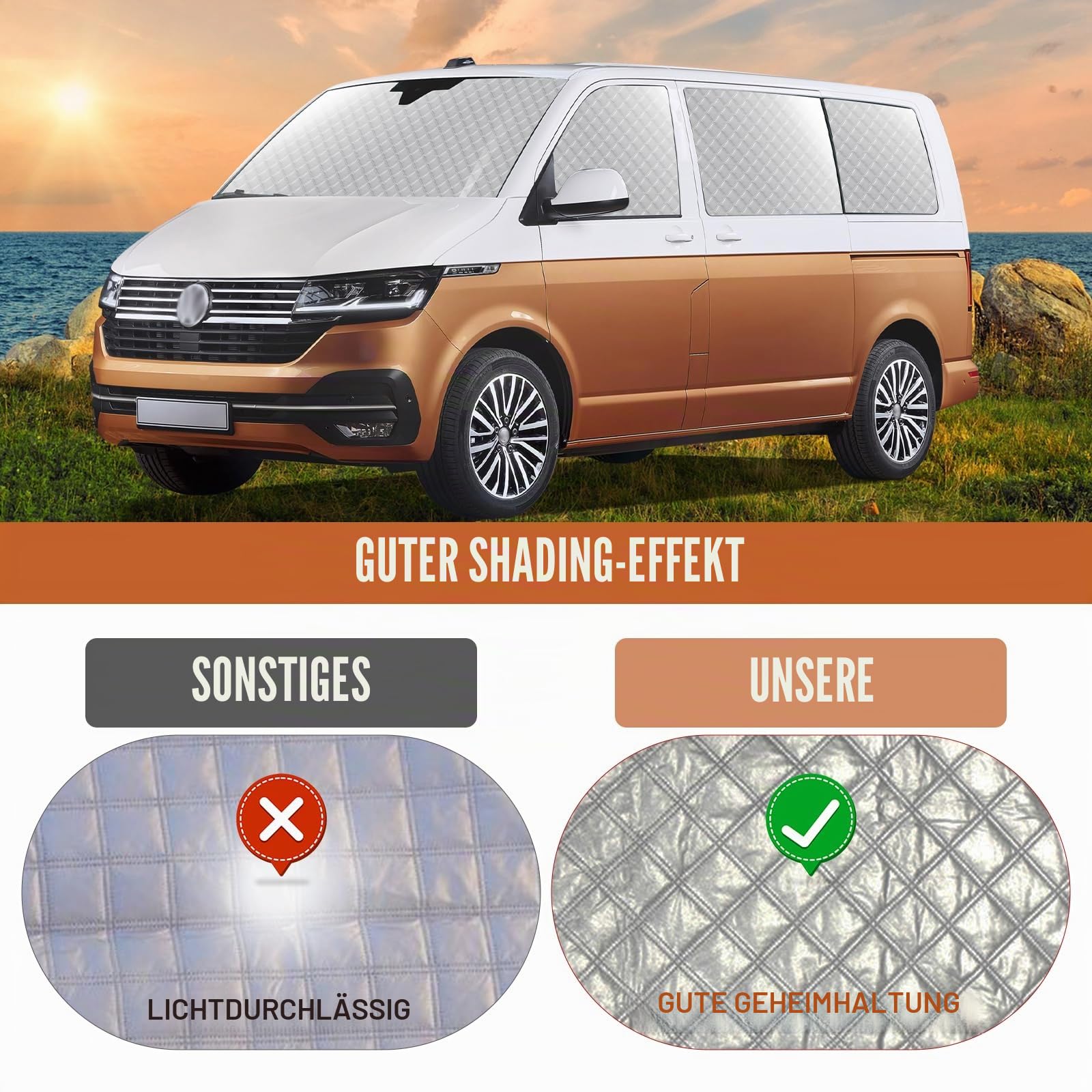 Set mit 8 thermischen Innenrollos für VW T4 SWB, Luxus-Sonnenblenden-Abdeckungs-Kit, UV-Rollo für den Sommer und Winterisolierungsabdeckung, Frontfenster-Bildschirmabdeckungen