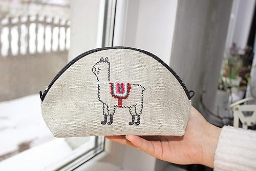 Miniatura 9 de Alpaca makeup bag Embroidered llama cosmetic purse Small beauty bag for women Linen zippered pouch