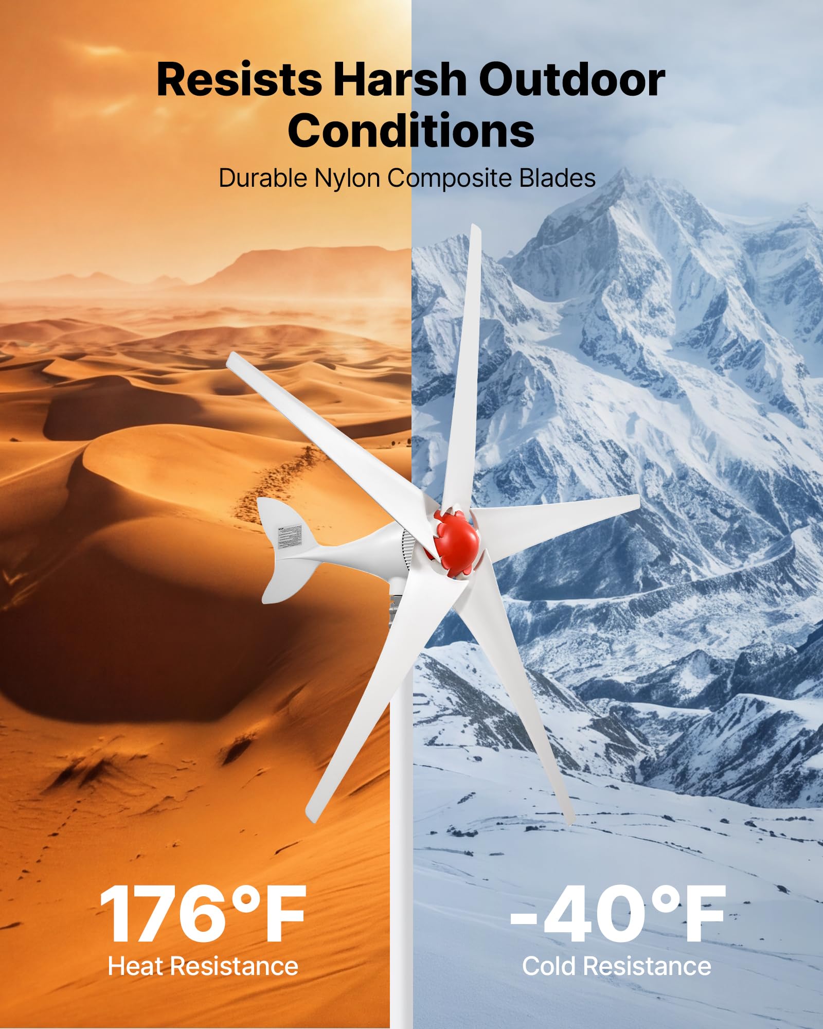 VEVOR 800W 12V Horizontale Windkraftanlage Windturbine mit MPPT-Laderegler, 5 Rotorblätter, 3-Phasen-Wechselstrom, IP67 & Überladeschutz, Windgenerator für Wohnhaus Bauernhof RV Marine & Inselsystem