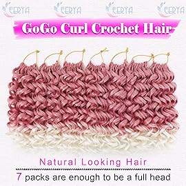 7 Packs GoGo Curl Crochet Hair 10 Inch Short Strawberries & Cream Curly Crochet Hair for Women Deep Wave Beach Curl Crochet Braids Synthetic Braiding Hair Extensions (10 Inch, Strawberries & Cream)