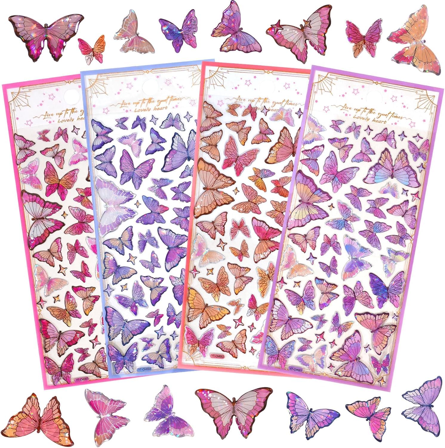 Mayatra's Small Mini Butterfly Stickers - 3D Holographic Glitter Butterflies for Kids Crafts, Adutlts Scrapbooking, Journaling - 4 Design Mix Sheets (Multicolour)
