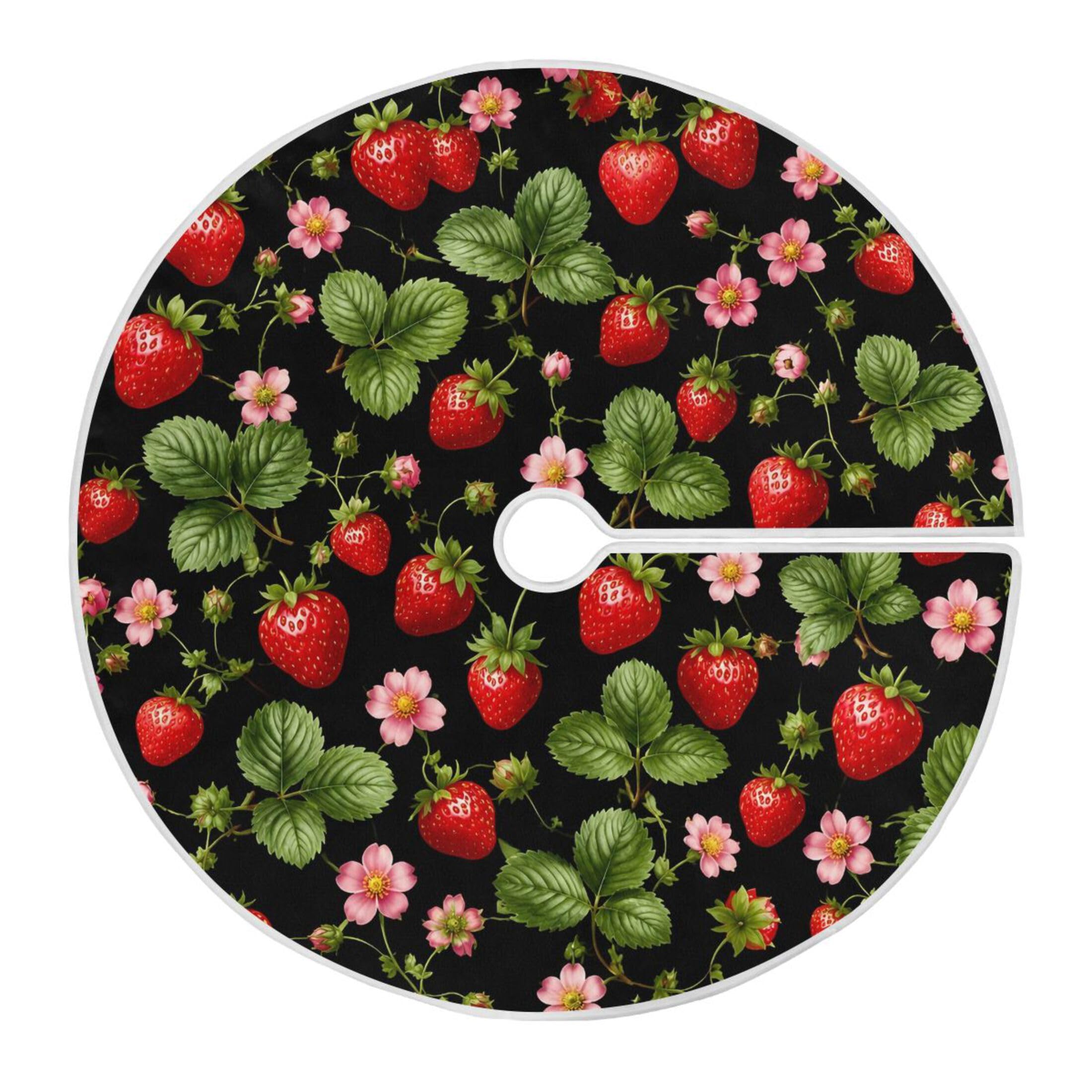 Fuauuyl Strawberry Christmas Tree Skirt 48 in Indoor Outdoor Tree Mat for Farmhouse Holiday Party Decoration