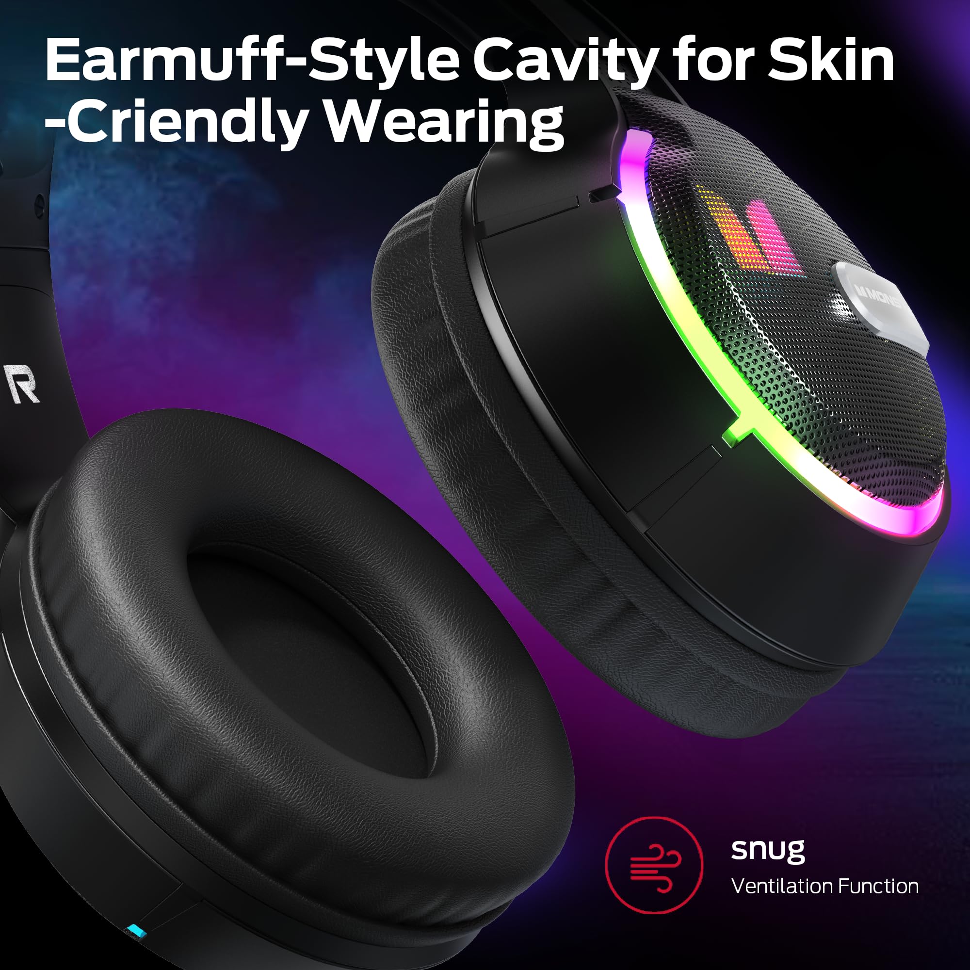 Monster Mission 320 Gaming Headset for PS5, PS4PC, Xbox One, Xbox Series X/S, Switch,Noise Cancelling Over Ear Headphones with Mic, LED Light, 7.1 Surround Sound - 5