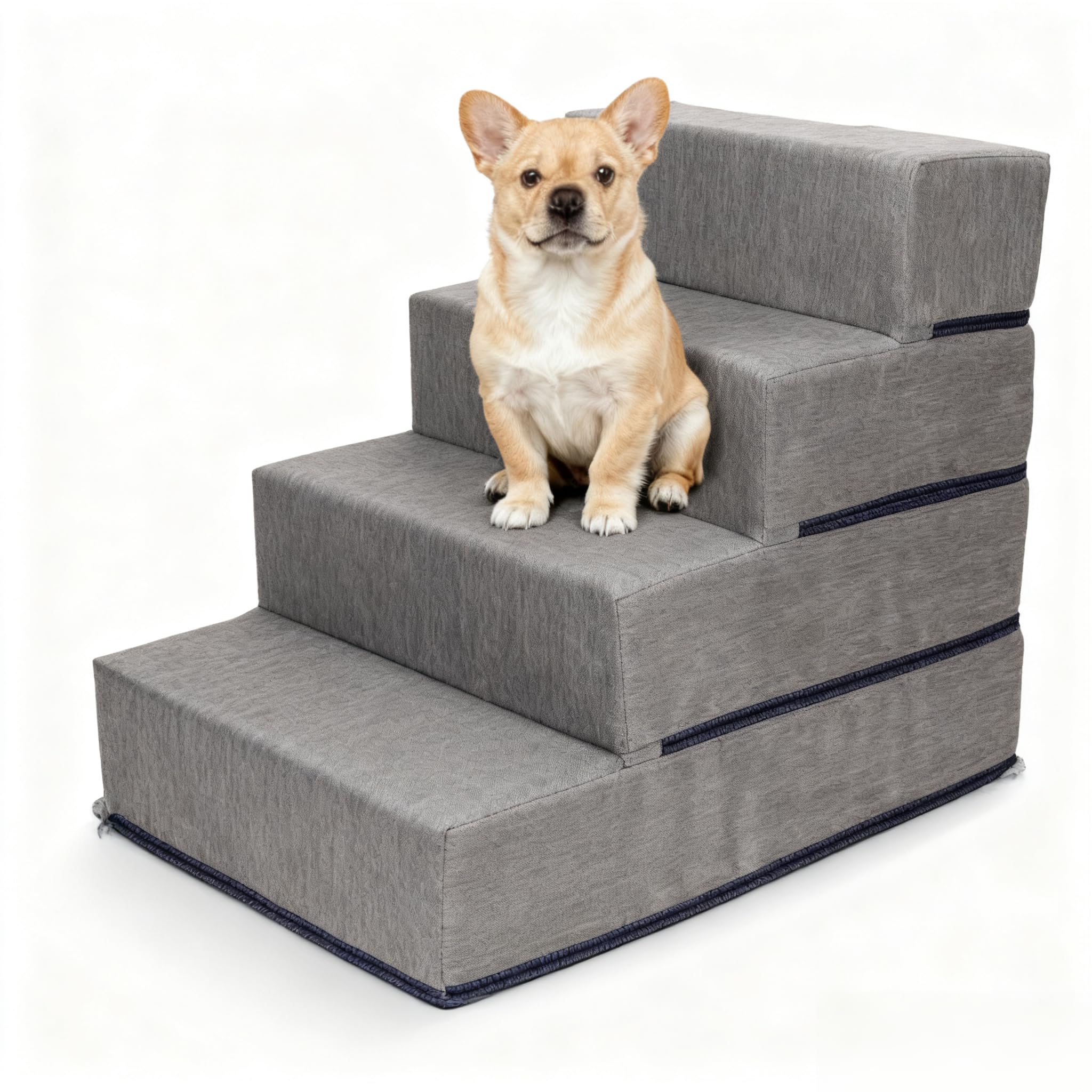 Elevon Dog Stairs for Bed 23.5" H, 4-Step Dog Steps for High Bed and Couch, Pet Steps for Small Dogs and Cats, Non-Slip Balanced Pet Ramp Indoor, Grey