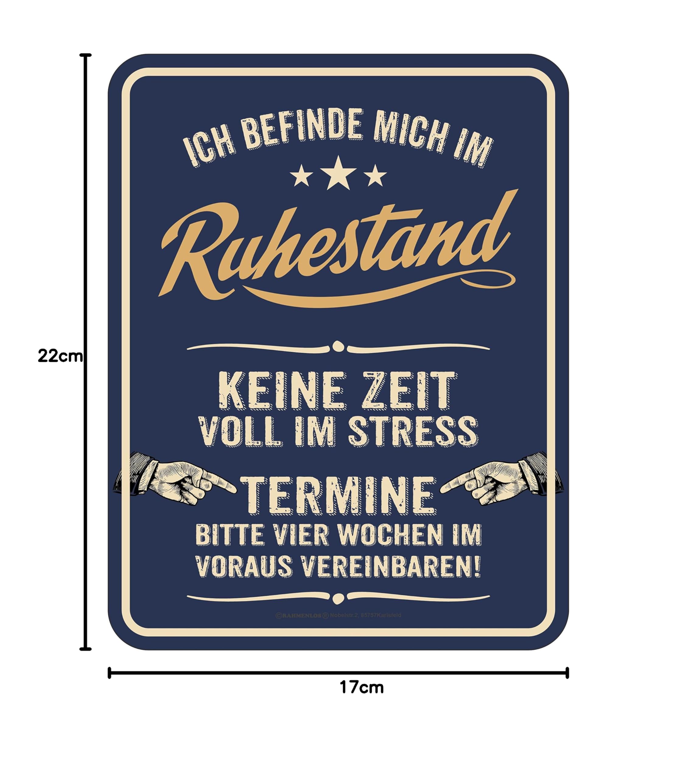Rahmenlos Targa Decorativa In Metallo Per Pensionato: 'Ich Bin Im Ruhestand - Keine Zeit - Ich Muss Auf Golfplatz' - 17x22 Cm, Idea Regalo Umoristica In Tedesco