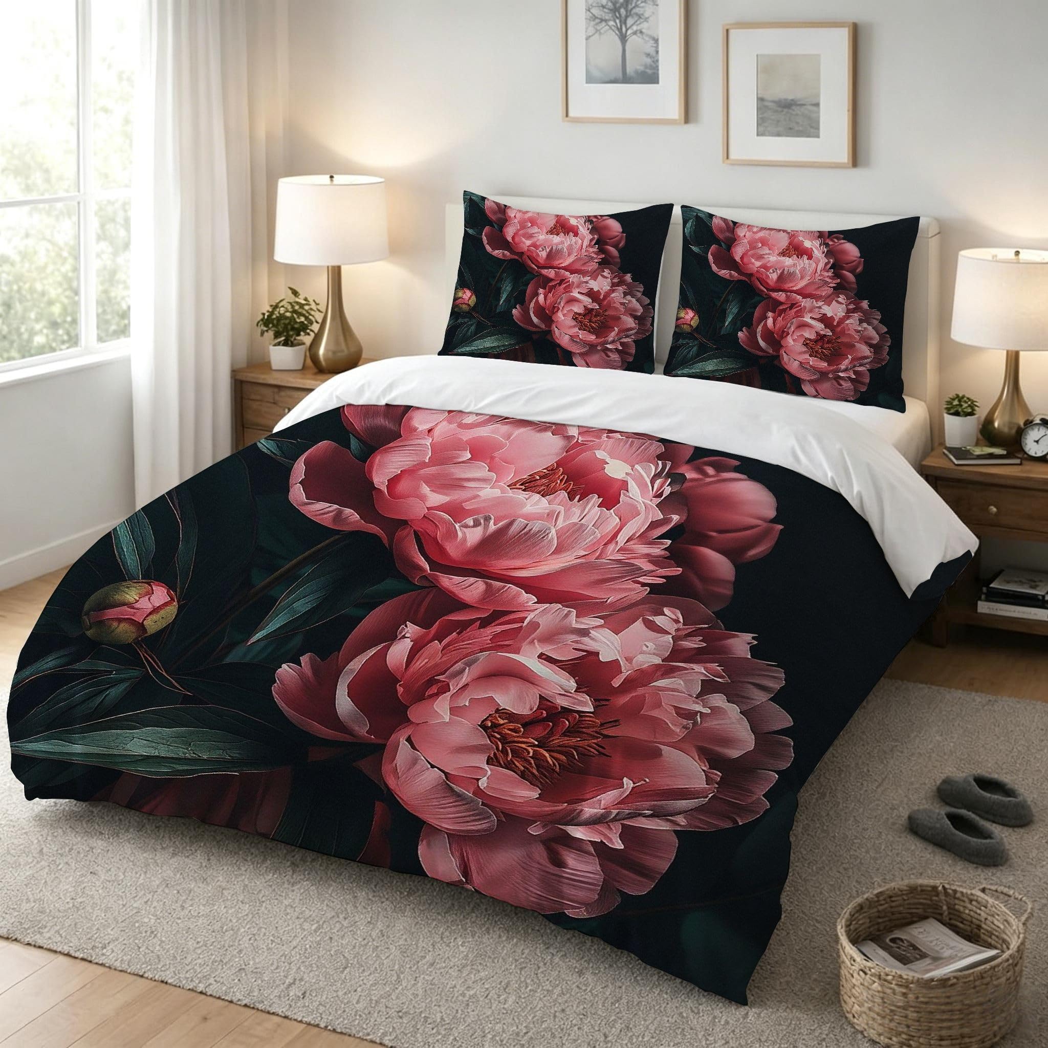 Copripiumino Matrimoniale Peonia Rosa 260x240, ZW756 | Traspiranti Durevoli Microfibra, per Tutta la Famiglia, Matrimoniale, per Tutte le Stagioni, con 2 Federe 50x80 cm