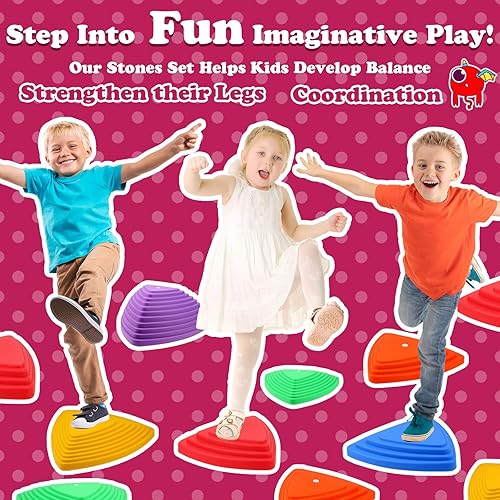 Miniatura 5 de Gentle Monster Stepping Stones para niños, juego de 6 piezas para equilibrio con parte inferior antideslizante - coordinación de ejercicio y