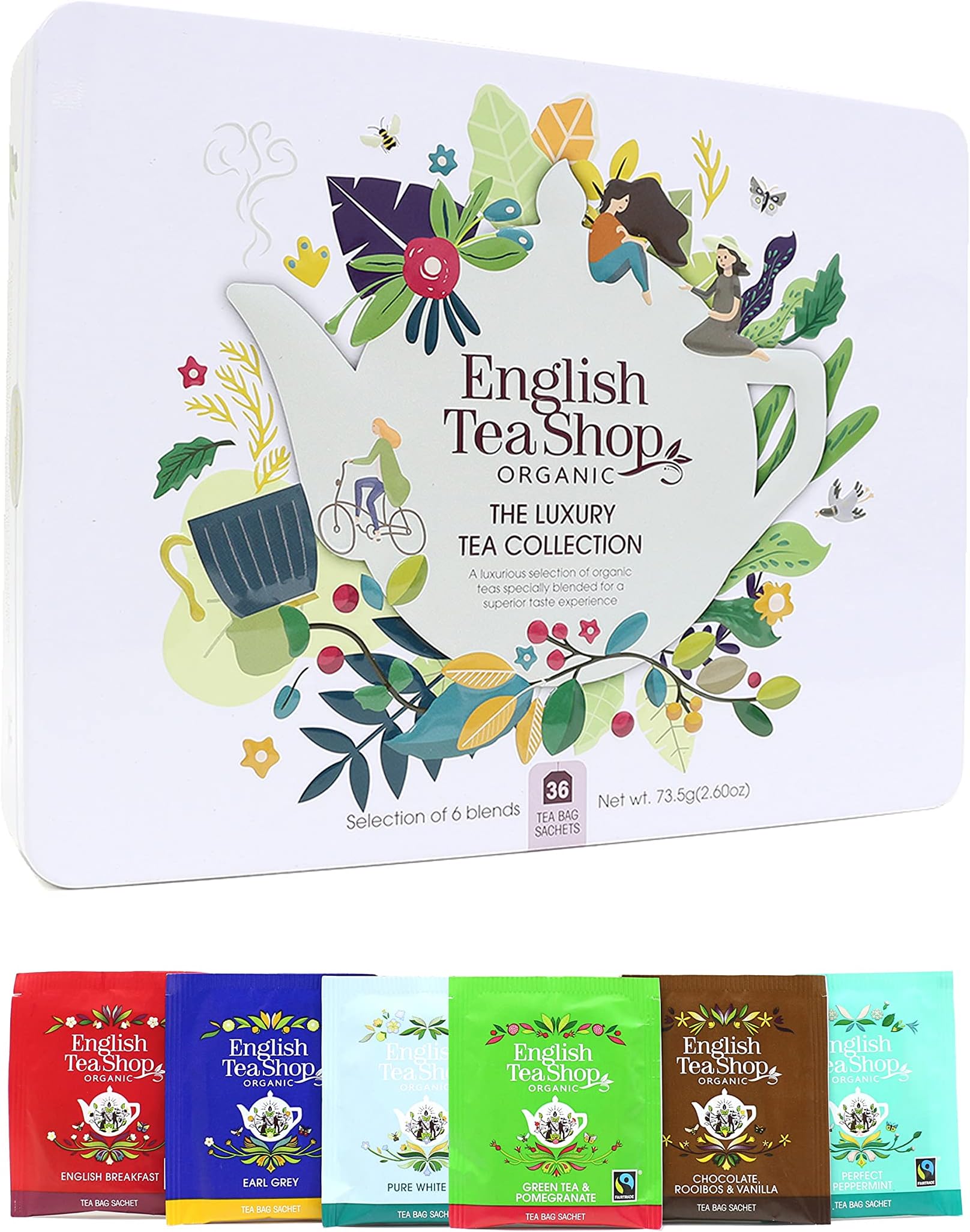 English Tea Shop Organic Luxury Gift Tin - 36 Tea Bag Sachets - 6 different flavours