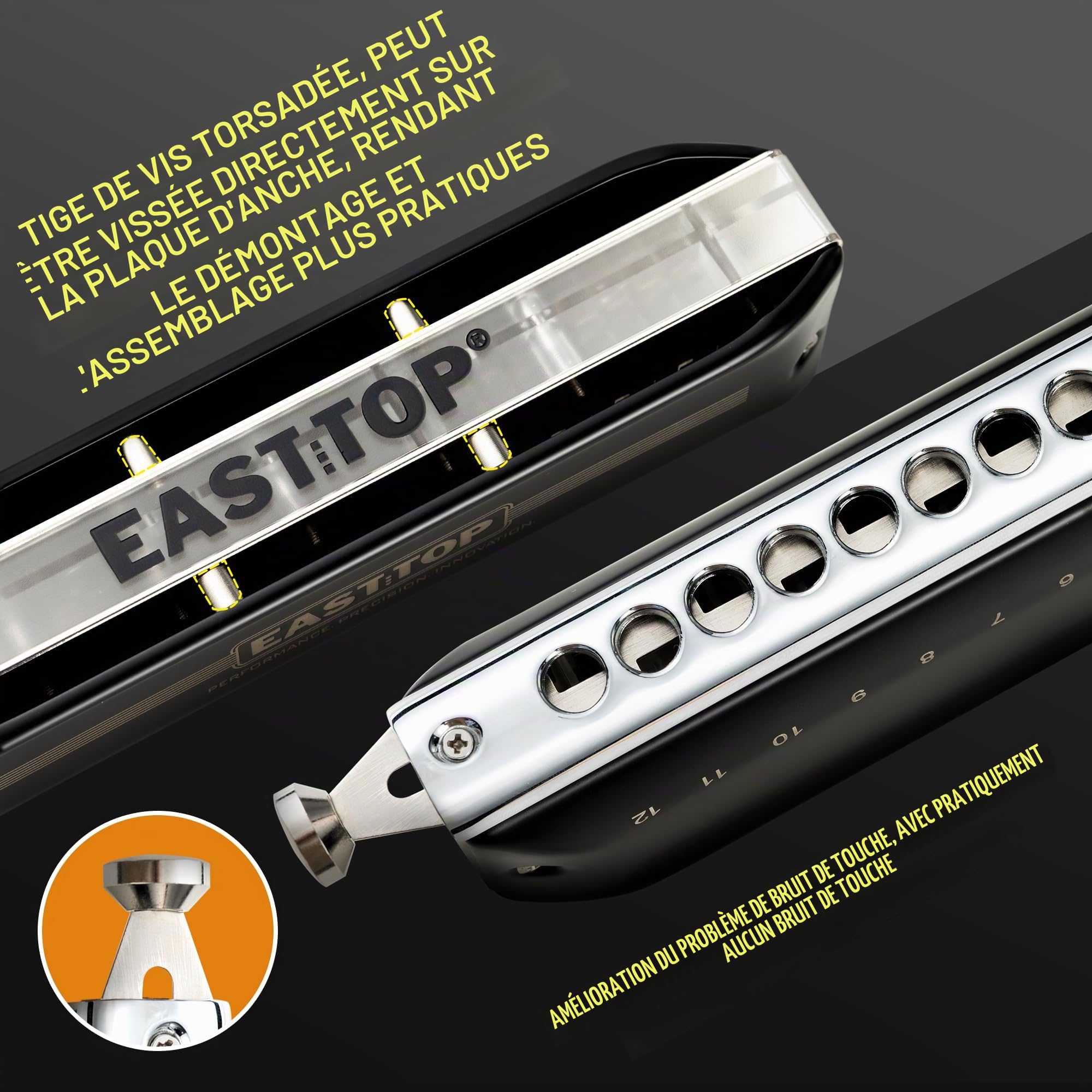 EAST TOP Forerunner 2.0 Sans Valves Harmonica chromatique à 12 trous 48 tons touche en C pour adultes, débutants et étudiants