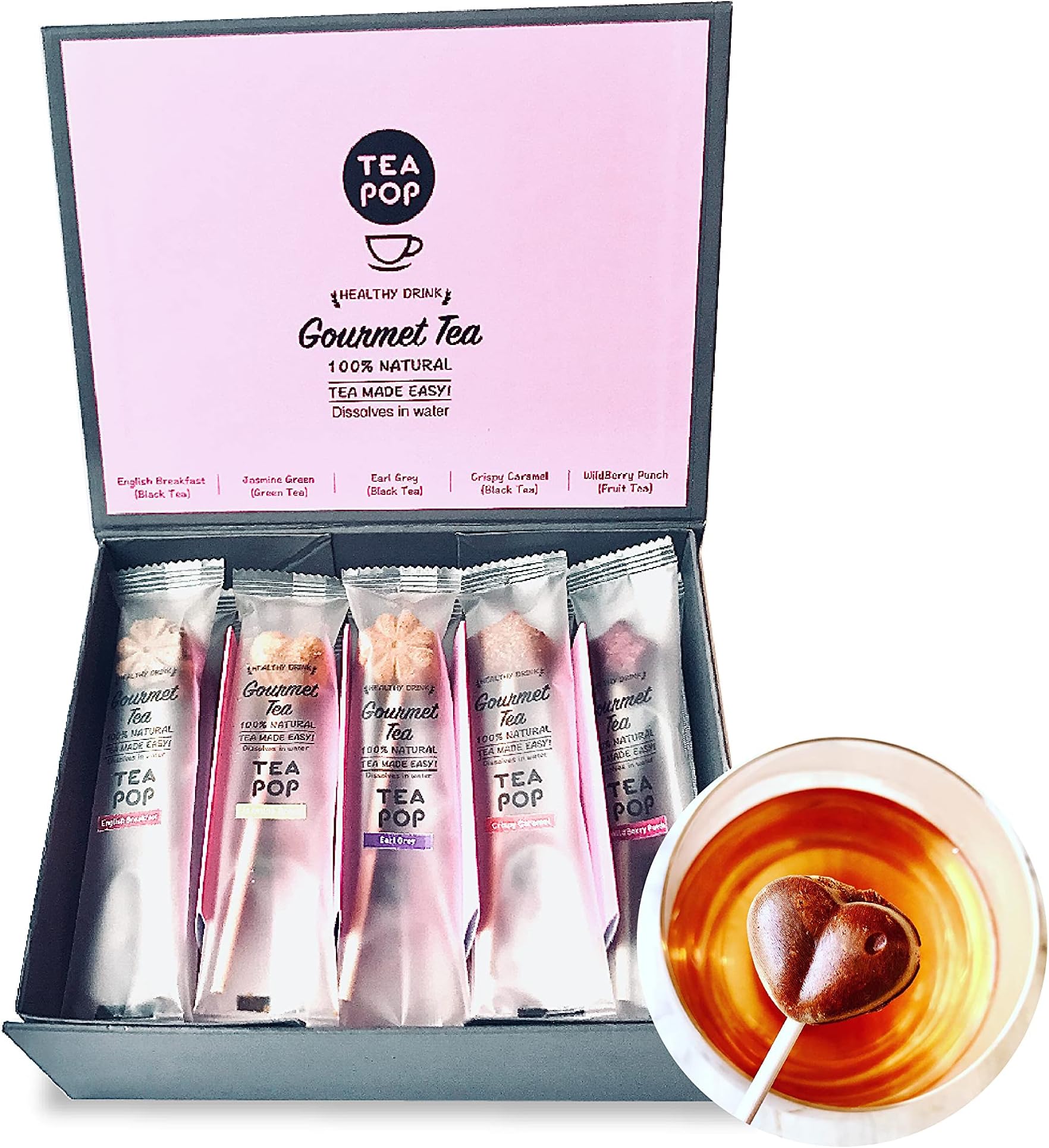 Tea-Pop Crystallised Tea On-A-Stick! Luxury Gift Box, 20 Sticks, 100% Natural Crystallised Tea, Perfect for Birthdays, Mothers Days or All Tea Lovers
