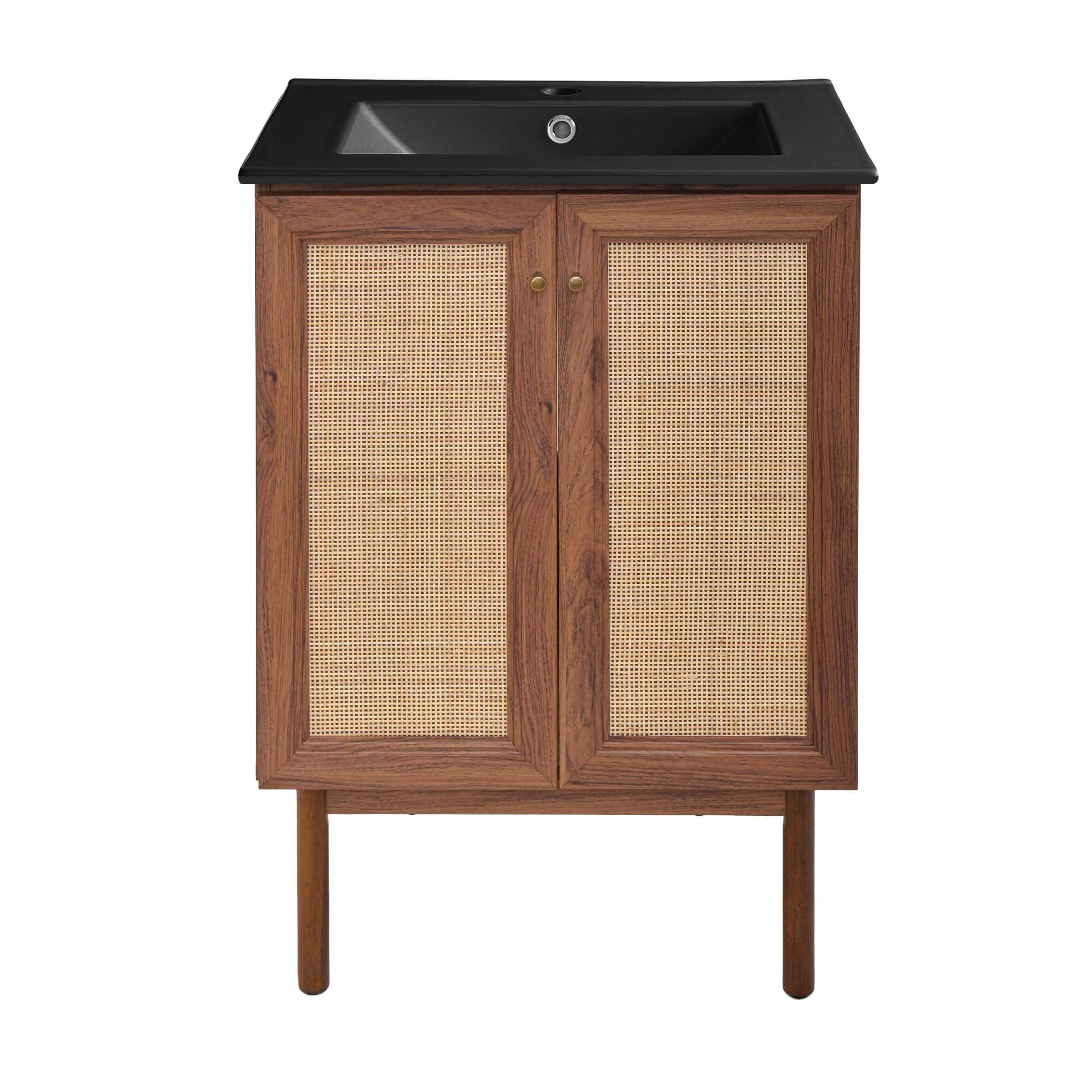 Swiss Madison Classe 24 in. Brown Oak Bathroom Vanity with Black Ceramic Sink Top