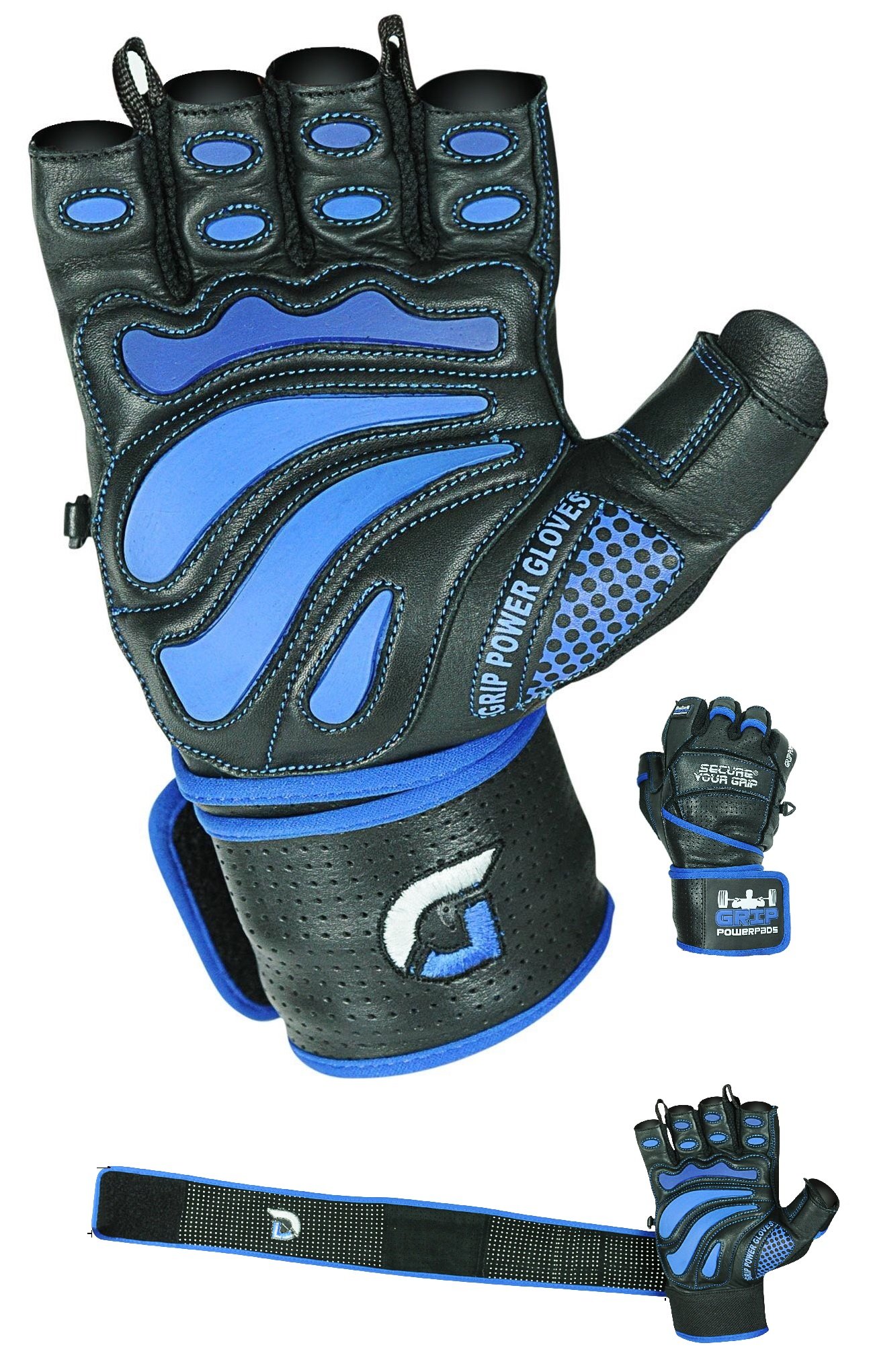 Grip Power Pads Elite - Guanti da palestra in pelle con fasce da polso integrate da 5 cm, design in pelle per sollevamento pesi, sollevamento pesi, bodybuilding e allenamento di forza