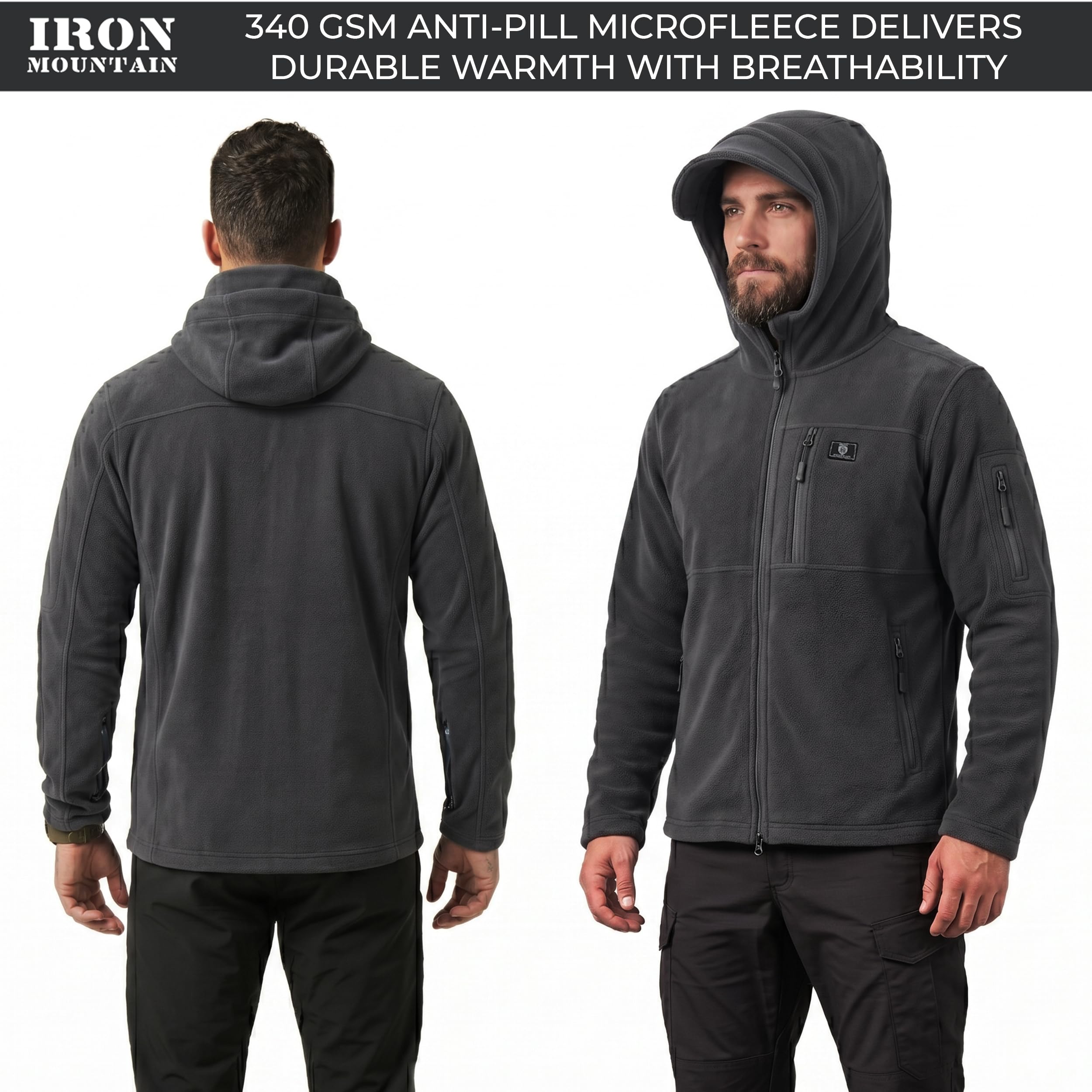 Iron Mountain Sudadera Hombre con Cremallera Fleece Técnico – Hoodie Térmico Cortaviento con Bolsillos Múltiples, Sudadera Workwear Exterior Invierno