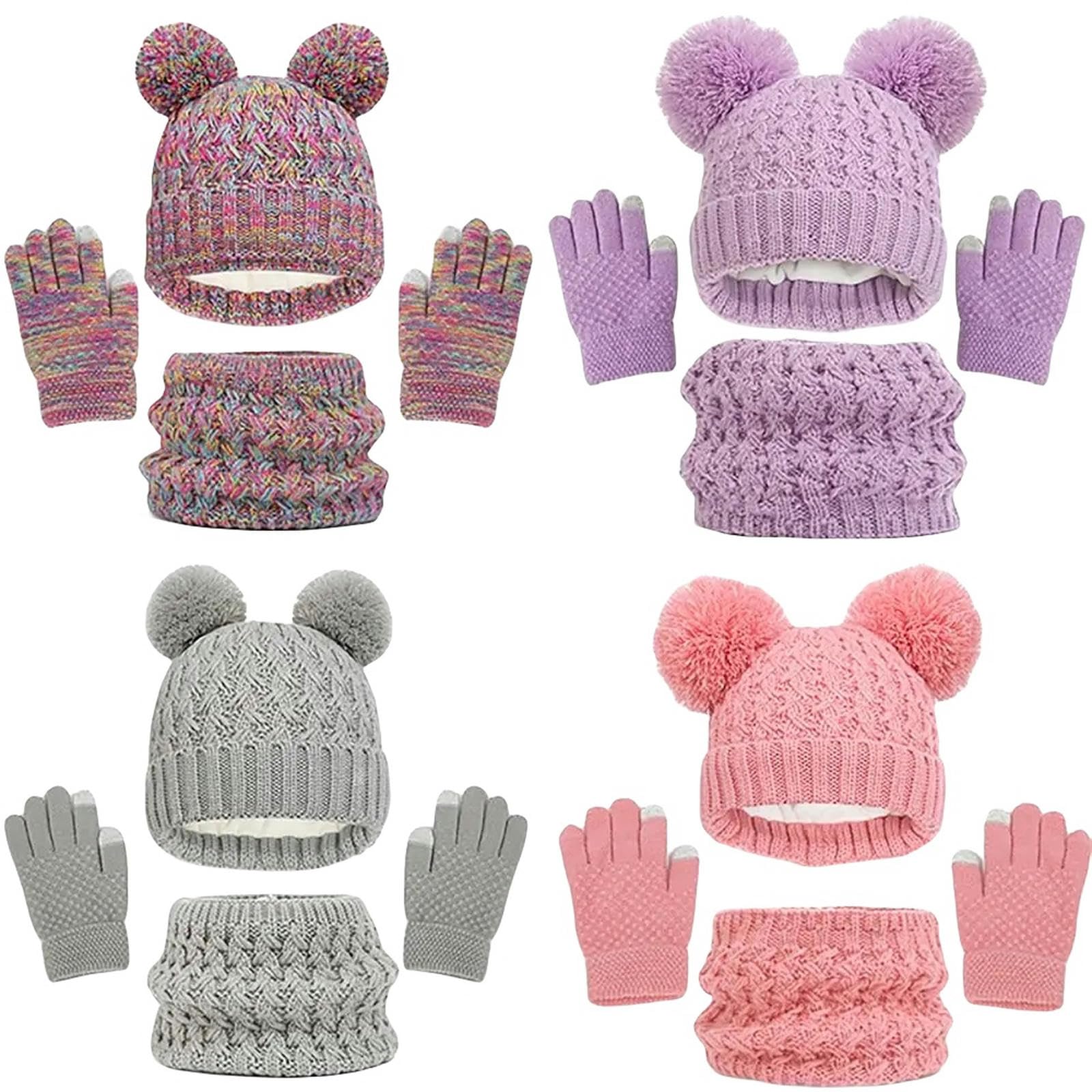 Zonto Wintermütze Schal Handschuh-Sets Winter Warmer Kinderhutschalhandschuhe Set Verdickte Winddichte Kinder Mütze Kapuzenschal Für Kinder