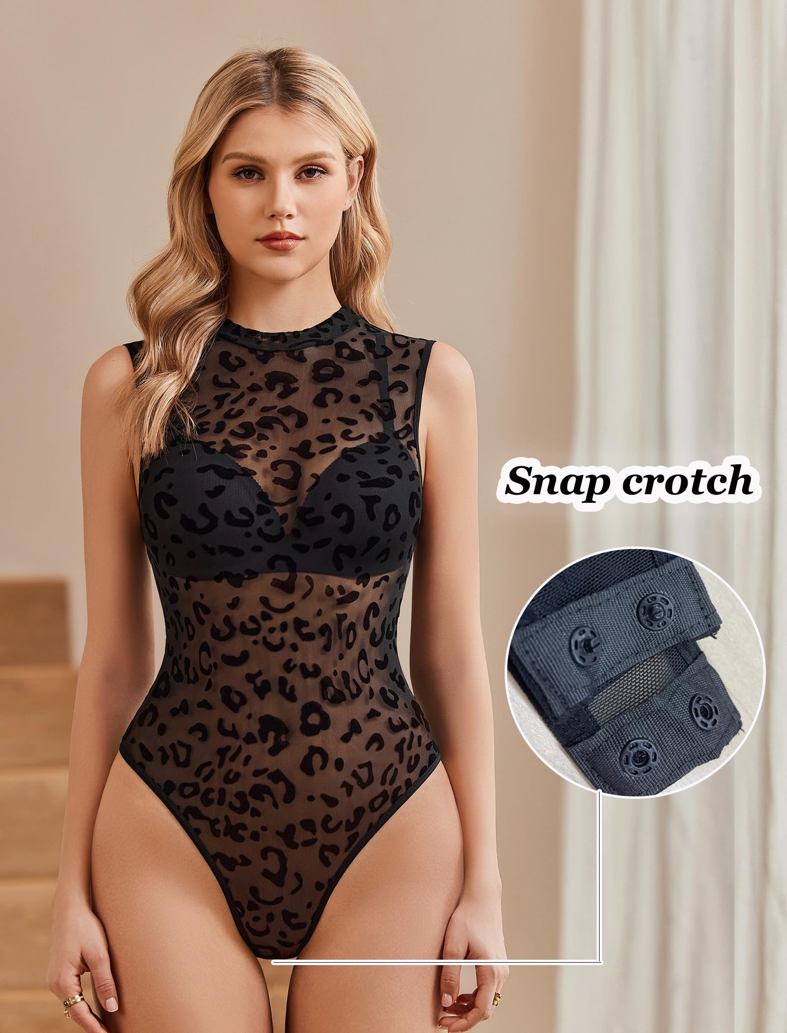 Avidlove Body Dessous damska seksowna bielizna elegancka siateczkowa top bez rękawów, koronkowe body, okrągły dekolt, odświętna górna część na imprezę, do klubu, górna część z siatki